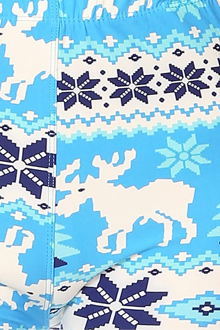 Buttery Soft Icy Blue Christmas Reindeer Plus Size Leggings (One Size Plus,Blue)
