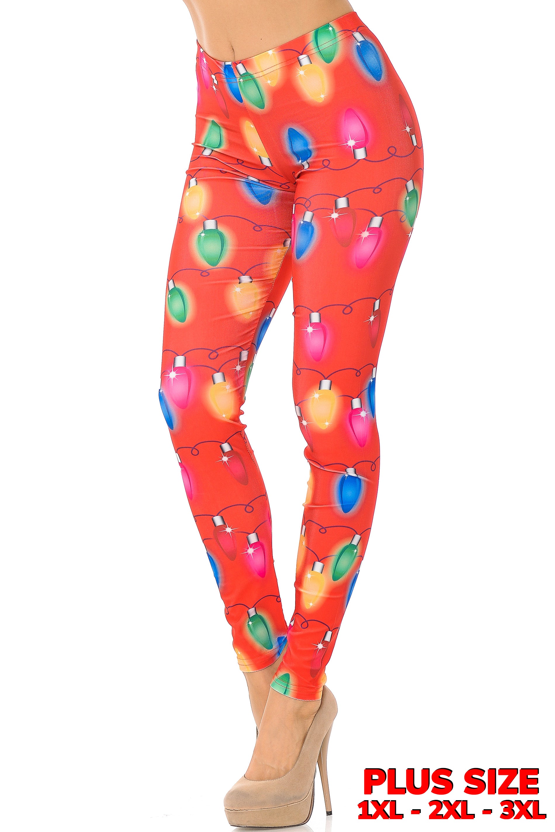 Ruby Red Colorful Christmas Lights Leggings - Plus Size - 1XL 2XL 3XL