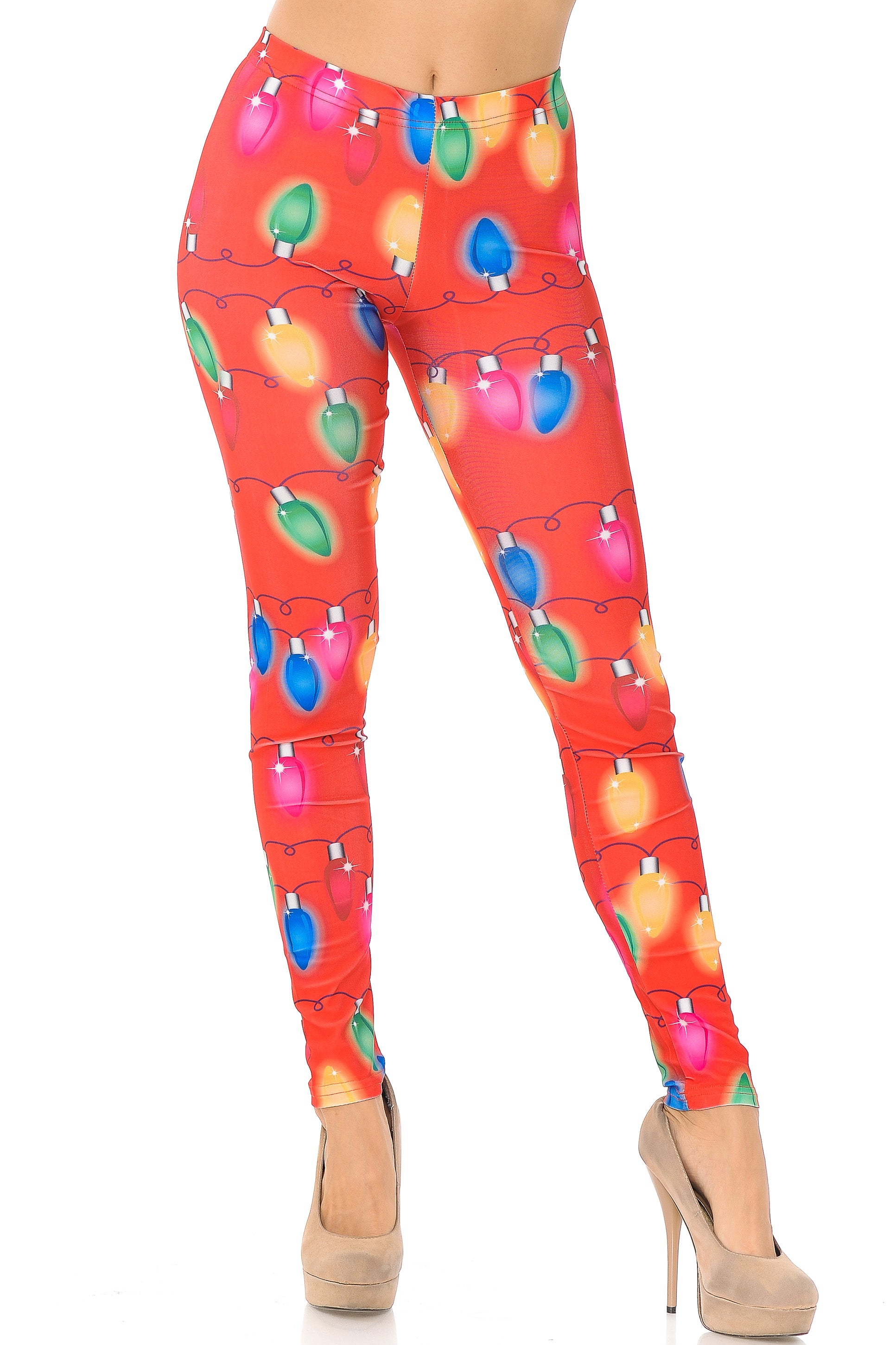Ruby Red Colorful Christmas Lights Leggings - Plus Size - 1XL 2XL 3XL