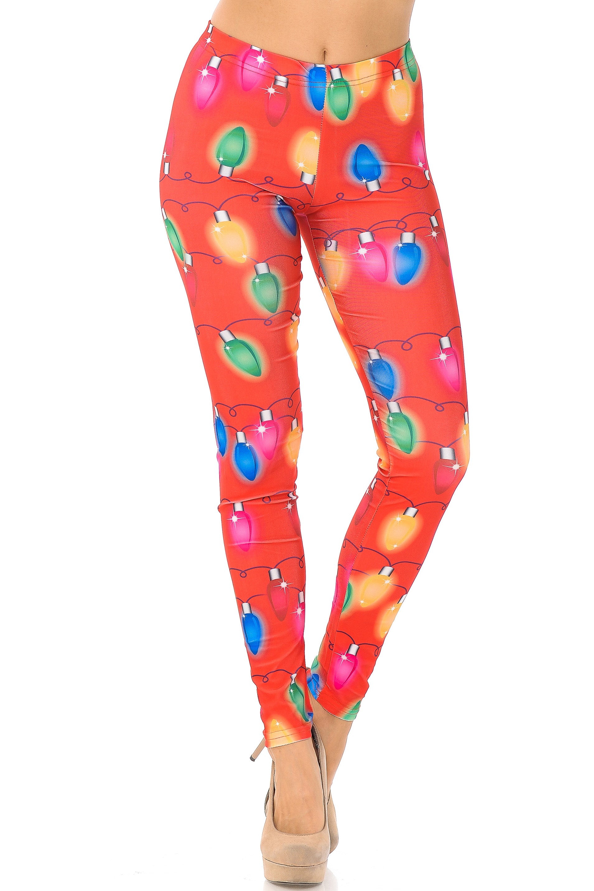 Ruby Red Colorful Christmas Lights Leggings - Plus Size - 1XL 2XL 3XL