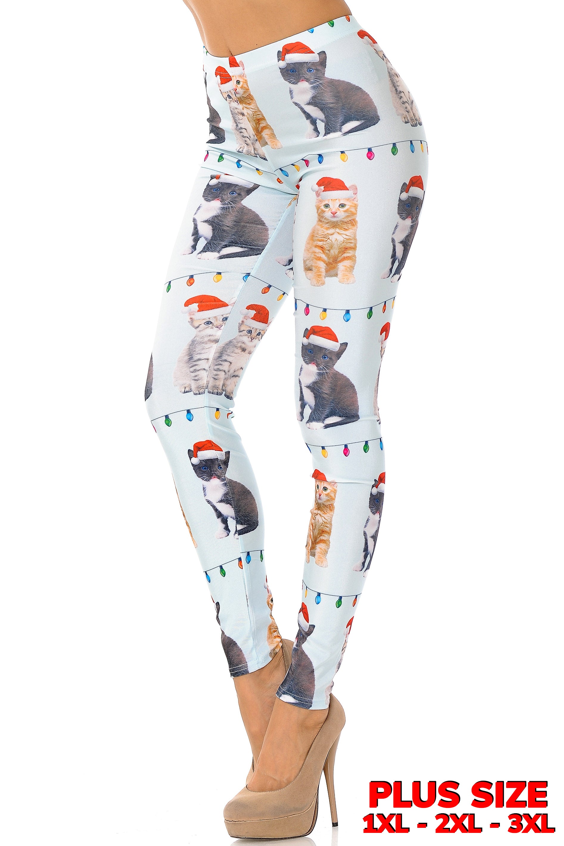 Cats in Hats Christmas Leggings - Plus Size - 1XL 2XL 3XL