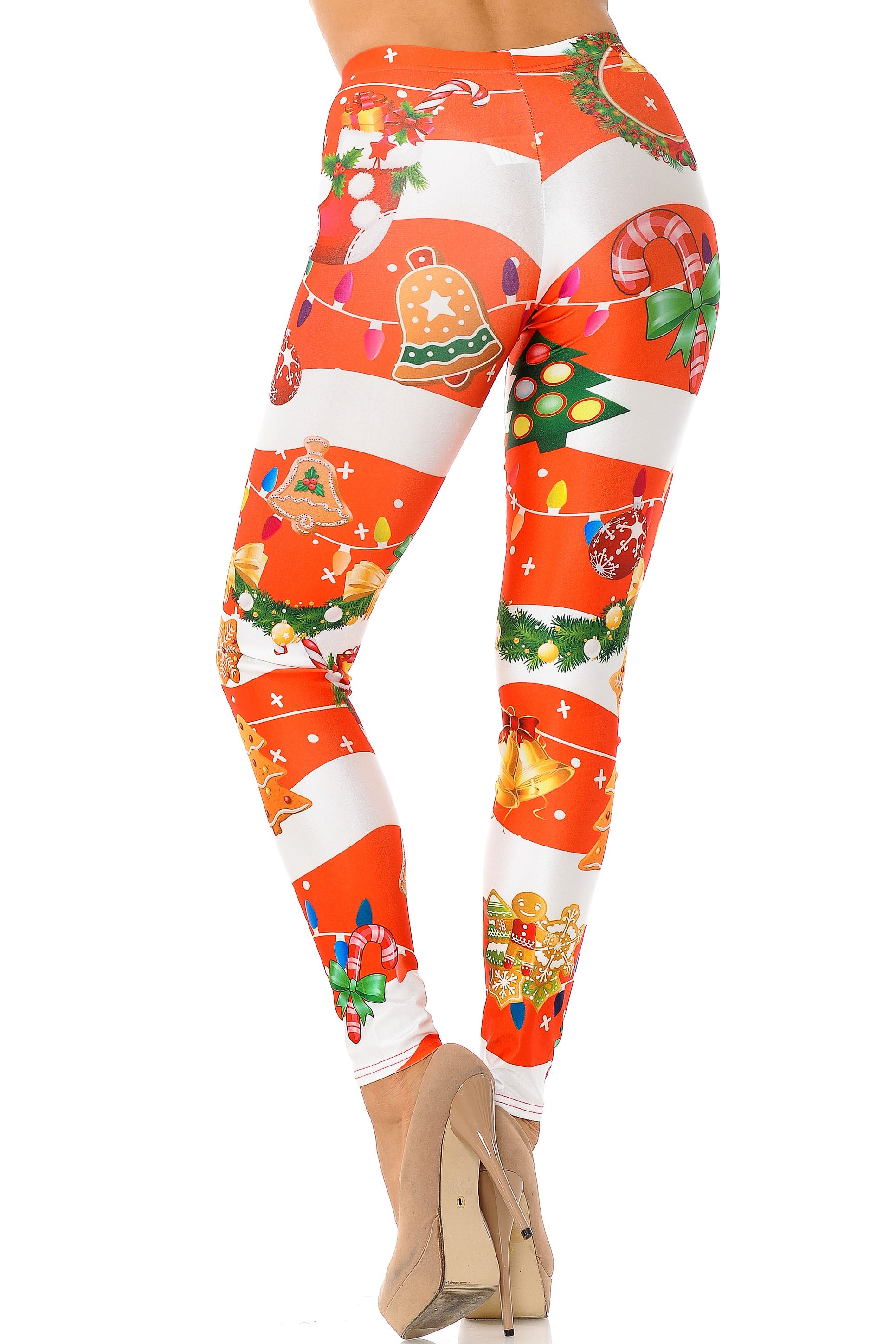 Holiday Festive Red Christmas Garland Wrap Leggings - Plus Size - 1XL 2XL 3XL