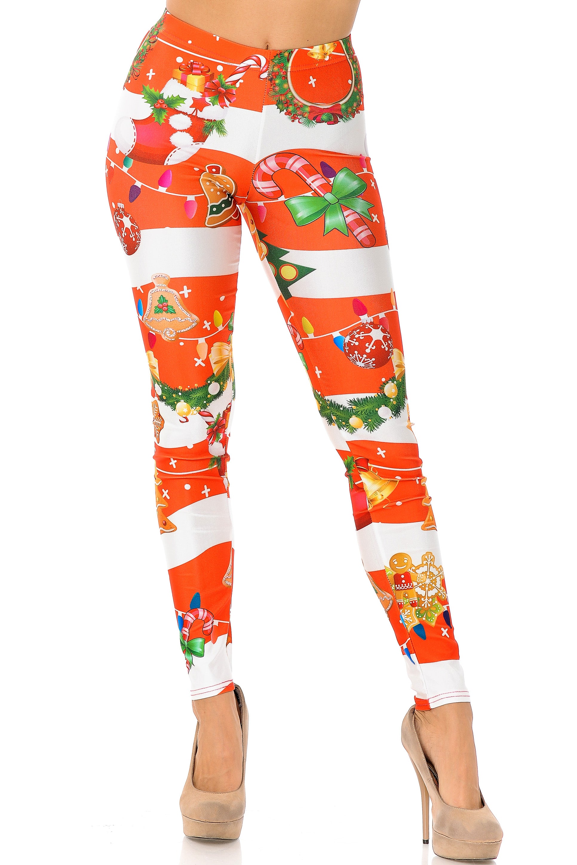 Holiday Festive Red Christmas Garland Wrap Leggings - Plus Size - 1XL 2XL 3XL
