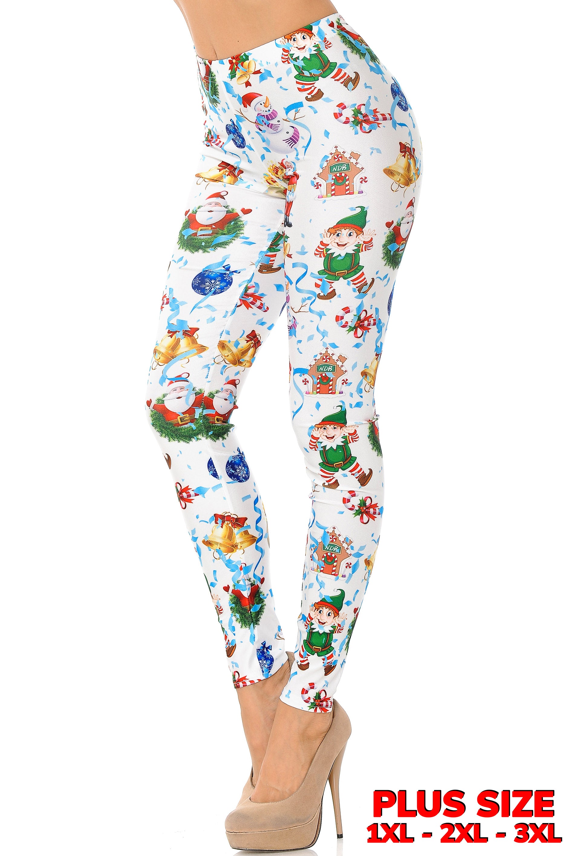 White Wonderful Festive Christmas Leggings - Plus Size - 1XL 2XL 3XL