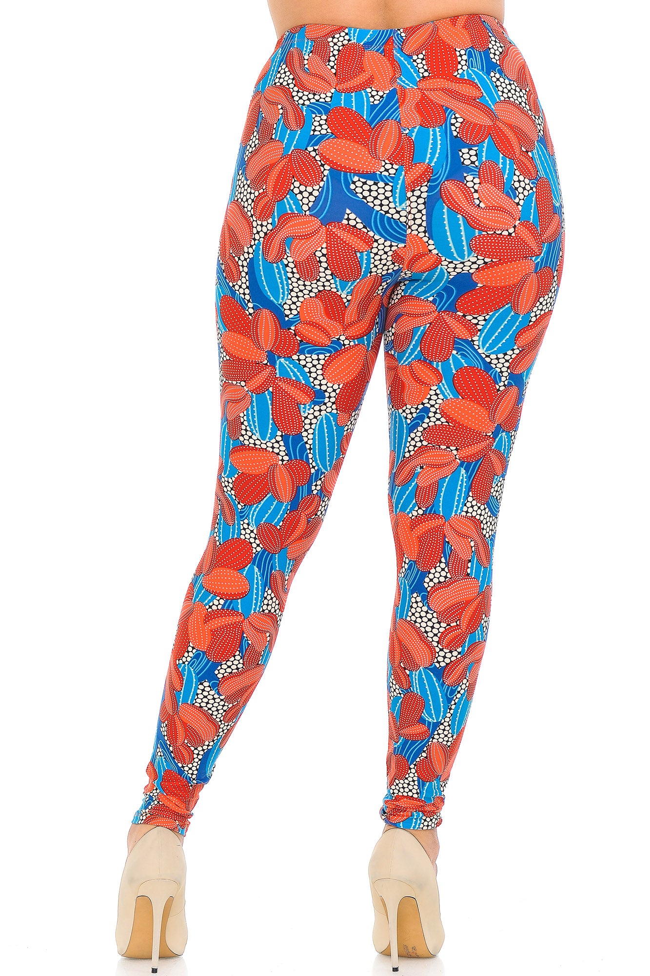 Plus Size - Buttery Soft Red and Blue Cactus Print Leggings