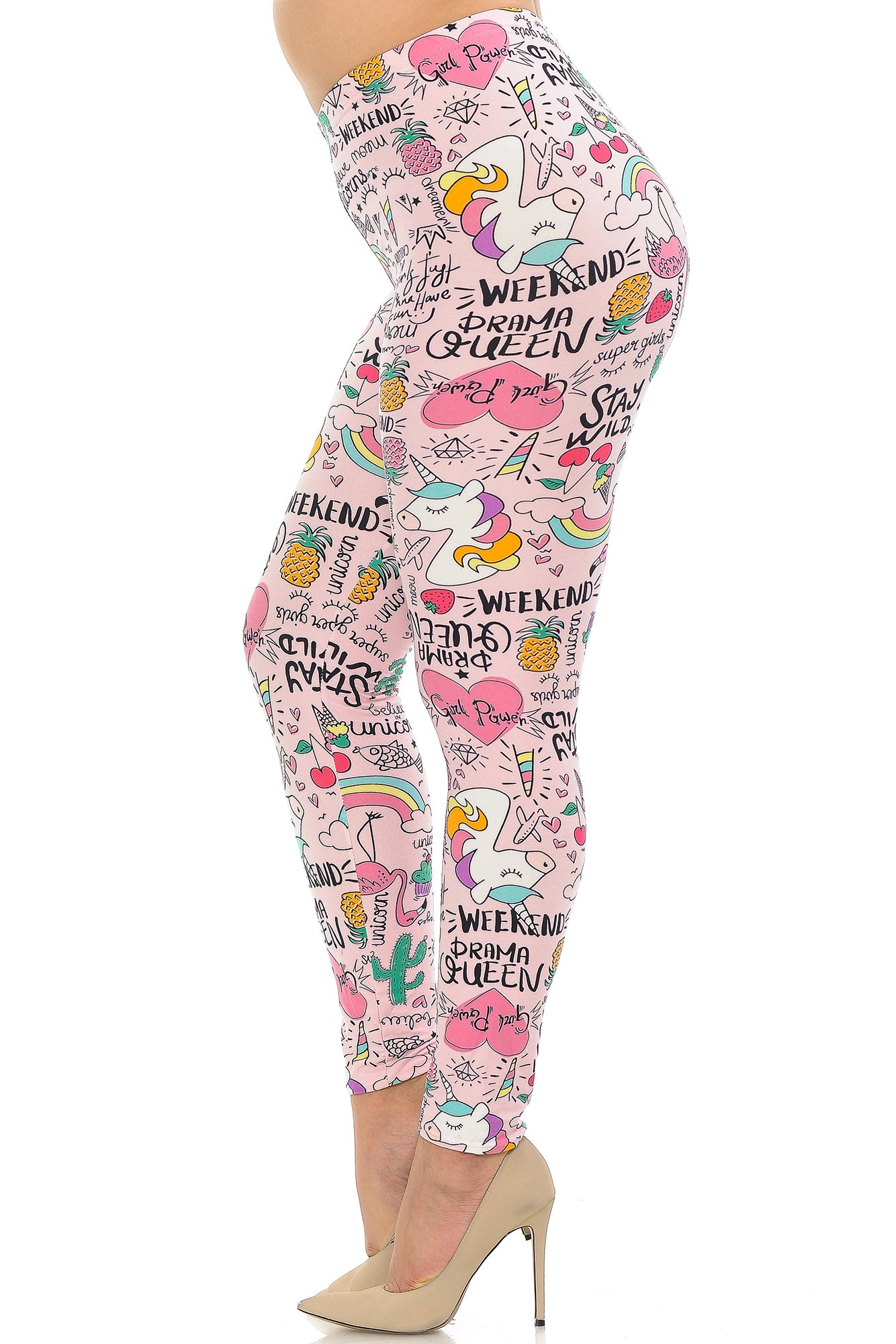 Buttery Soft Weekend Drama Queen Plus Size Leggings (One Size Plus,Pink)