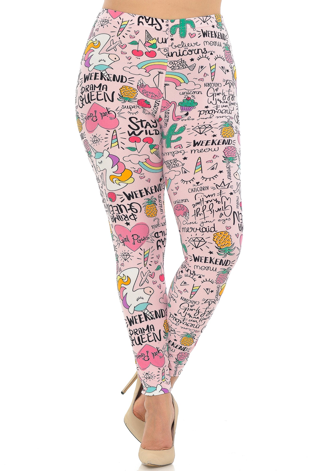 Buttery Soft Weekend Drama Queen Plus Size Leggings (One Size Plus,Pink)