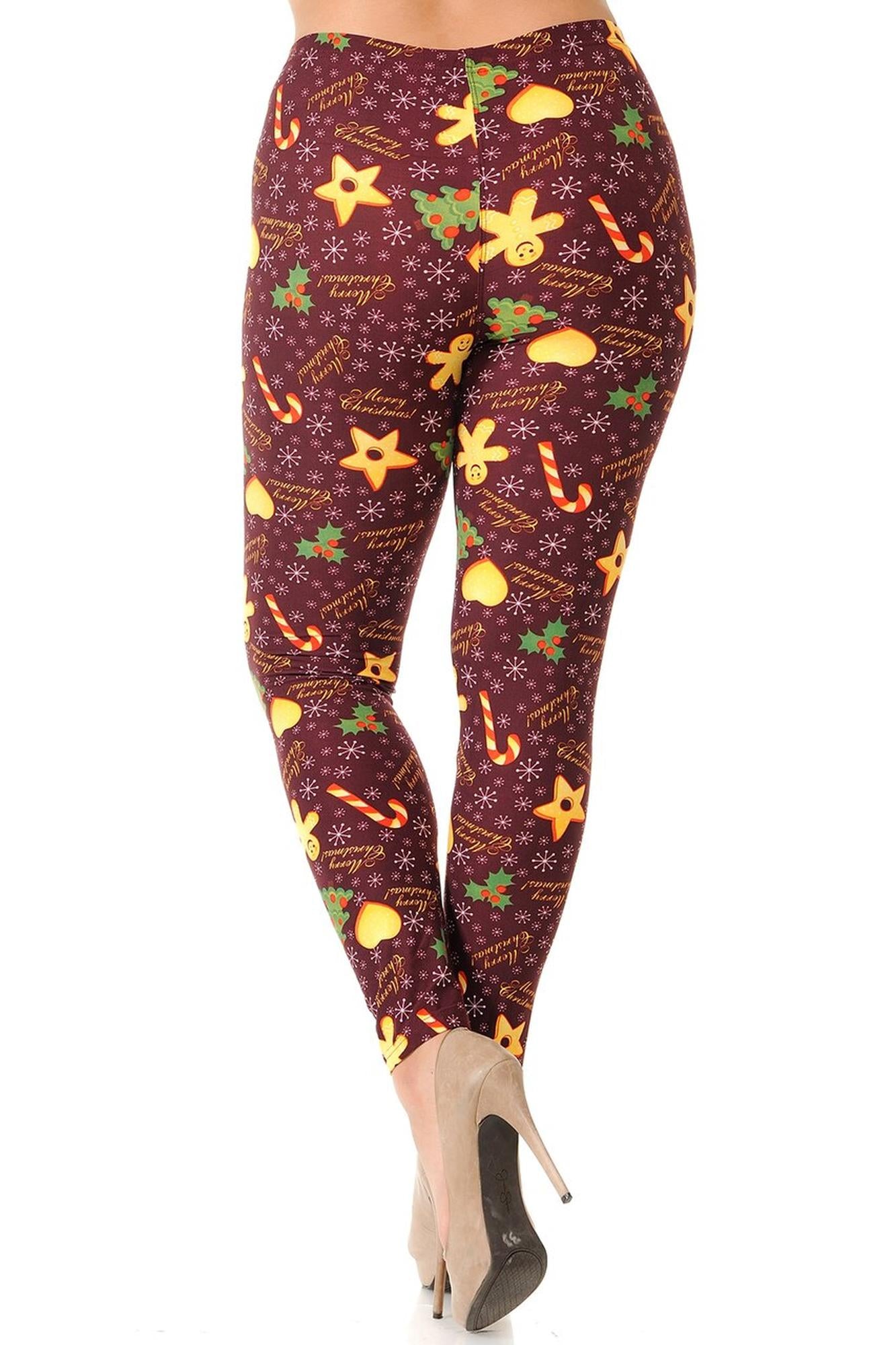Buttery Soft Merry Christmas Treats and Cookies Plus Size Leggings (One Size Plus,Burgundy)