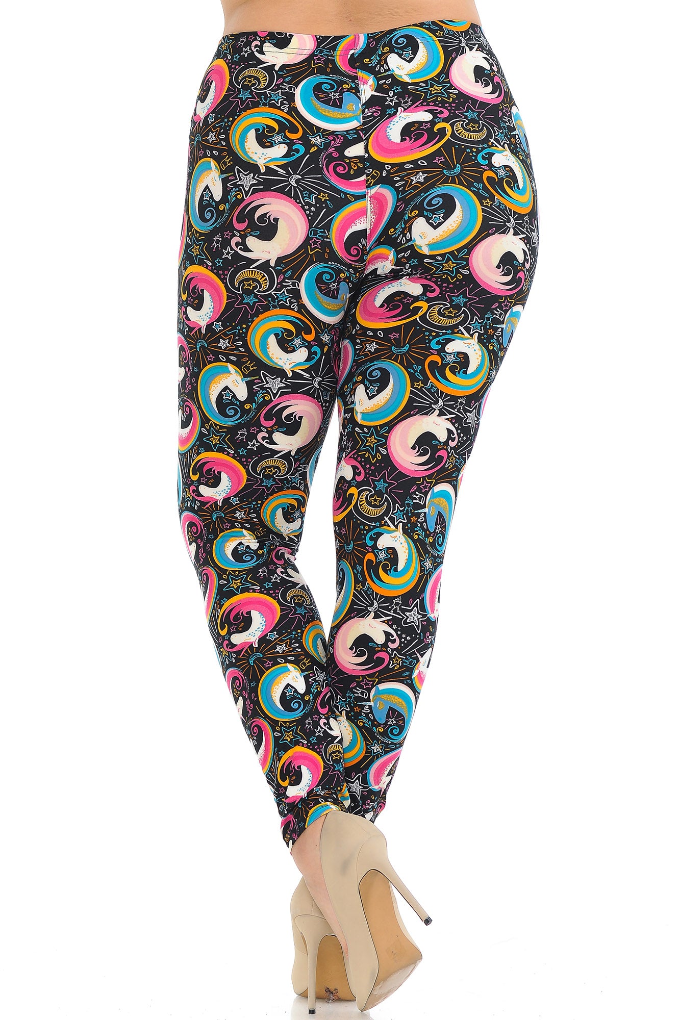 Buttery Soft Groovy Hip Unicorn Plus Size Leggings (One Size Plus,Multi Color Bold)