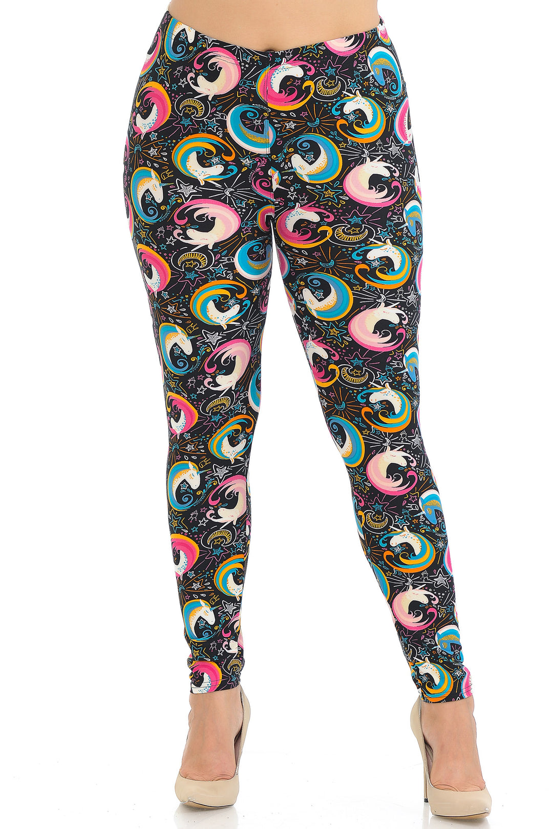 Buttery Soft Groovy Hip Unicorn Plus Size Leggings (One Size Plus,Multi Color Bold)