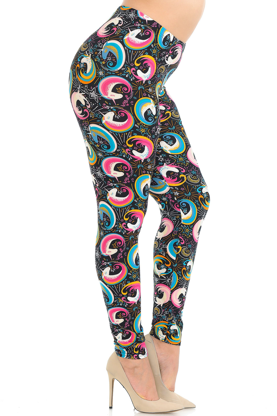 Buttery Soft Groovy Hip Unicorn Plus Size Leggings (One Size Plus,Multi Color Bold)