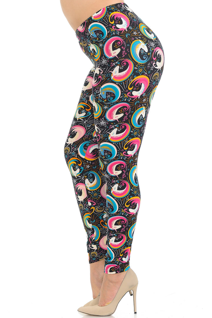 Buttery Soft Groovy Hip Unicorn Plus Size Leggings (One Size Plus,Multi Color Bold)