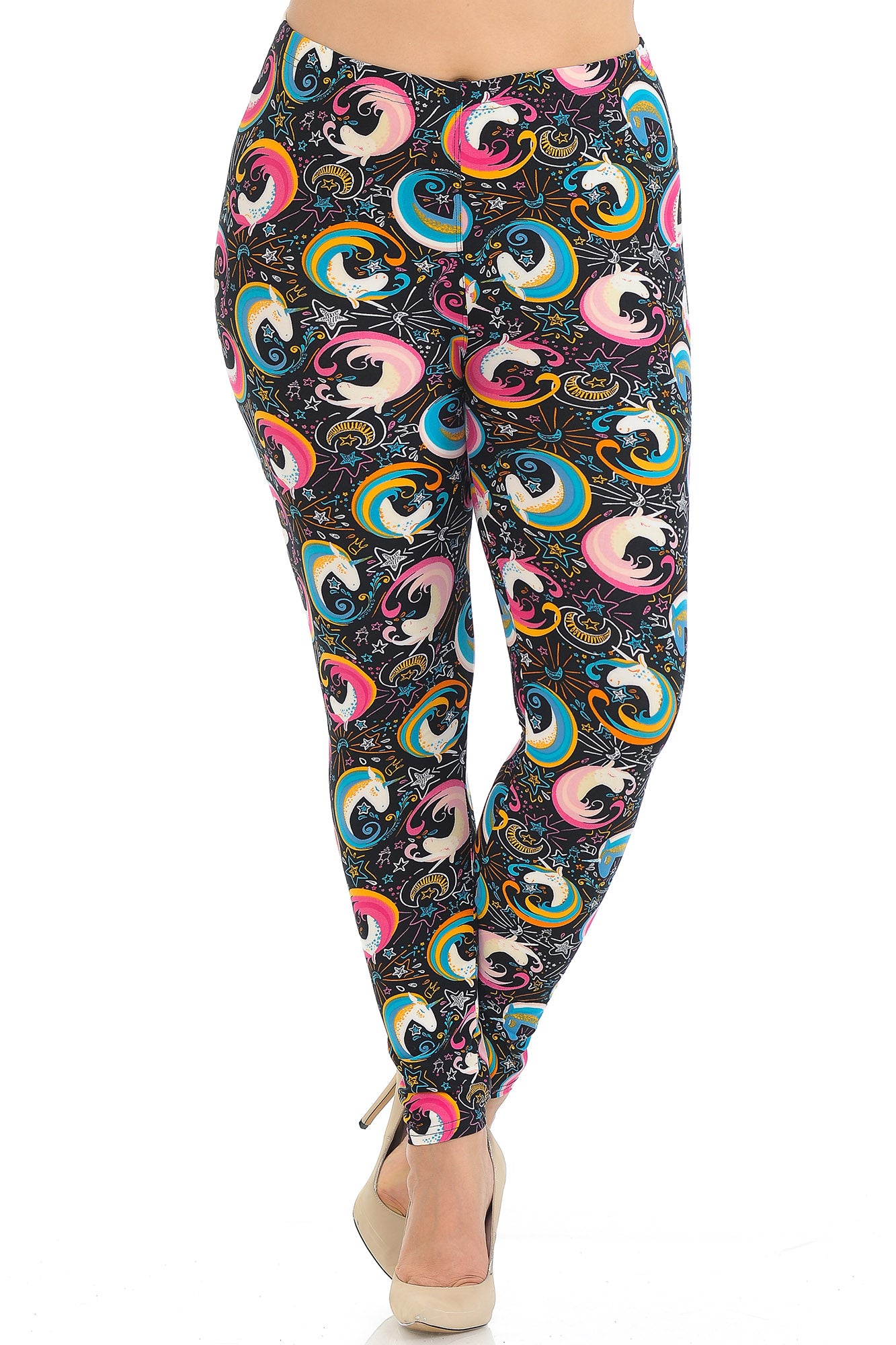 Buttery Soft Groovy Hip Unicorn Plus Size Leggings (One Size Plus,Multi Color Bold)