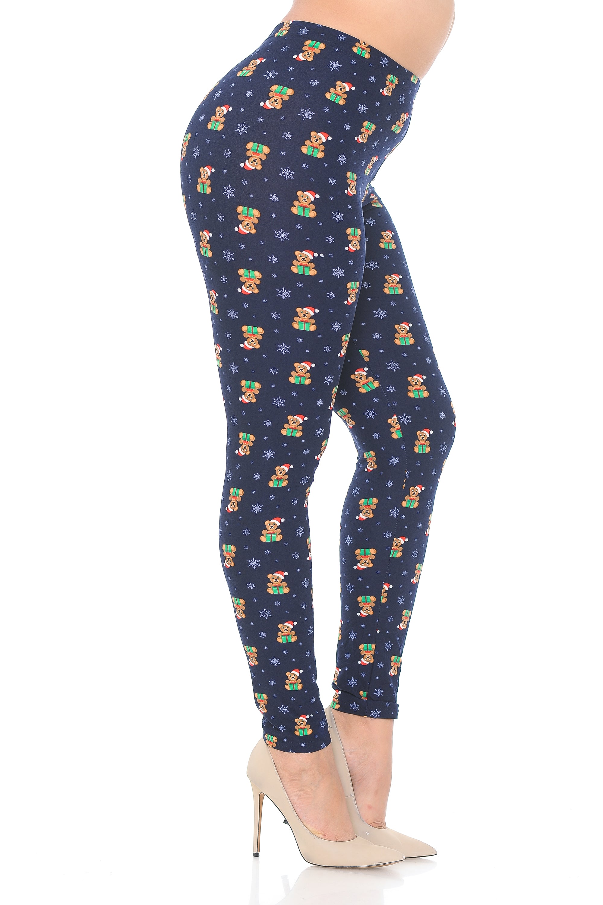 Buttery Soft Christmas Teddy Bears Plus size Leggings (One Size Plus,Navy)