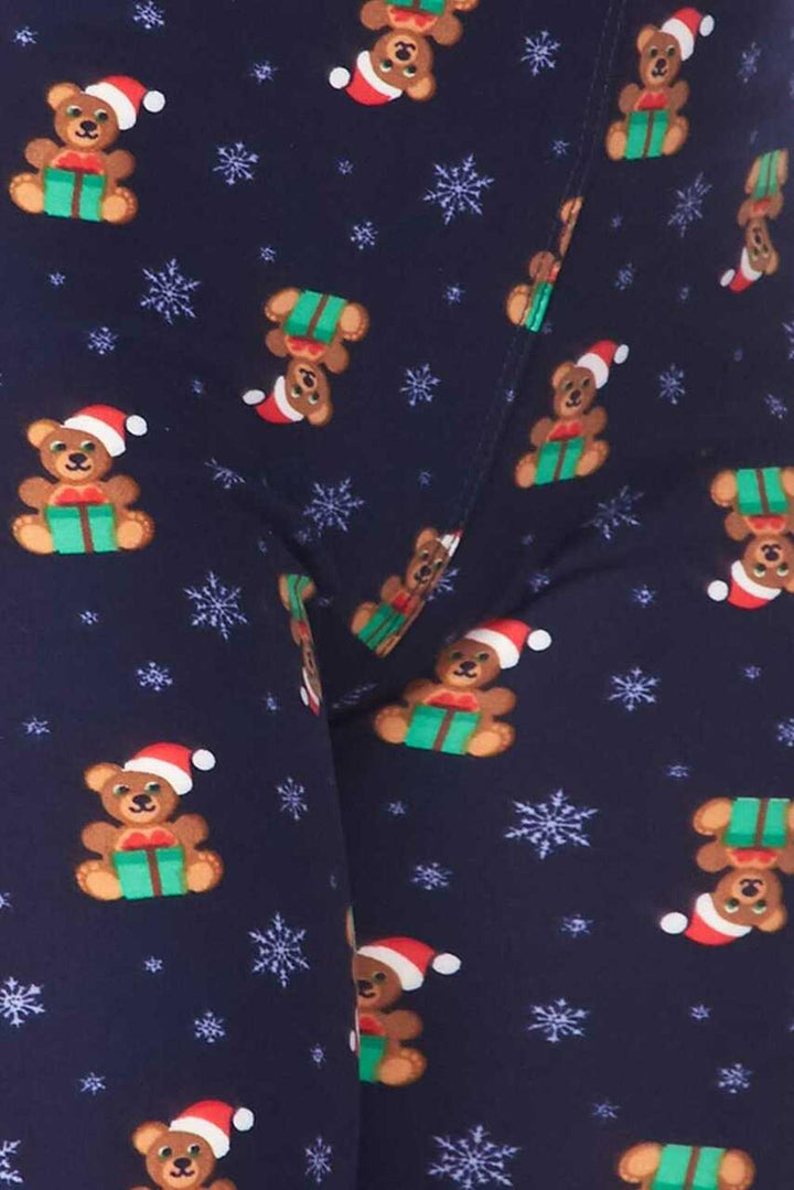 Buttery Soft Christmas Teddy Bears Plus size Leggings (One Size Plus,Navy)