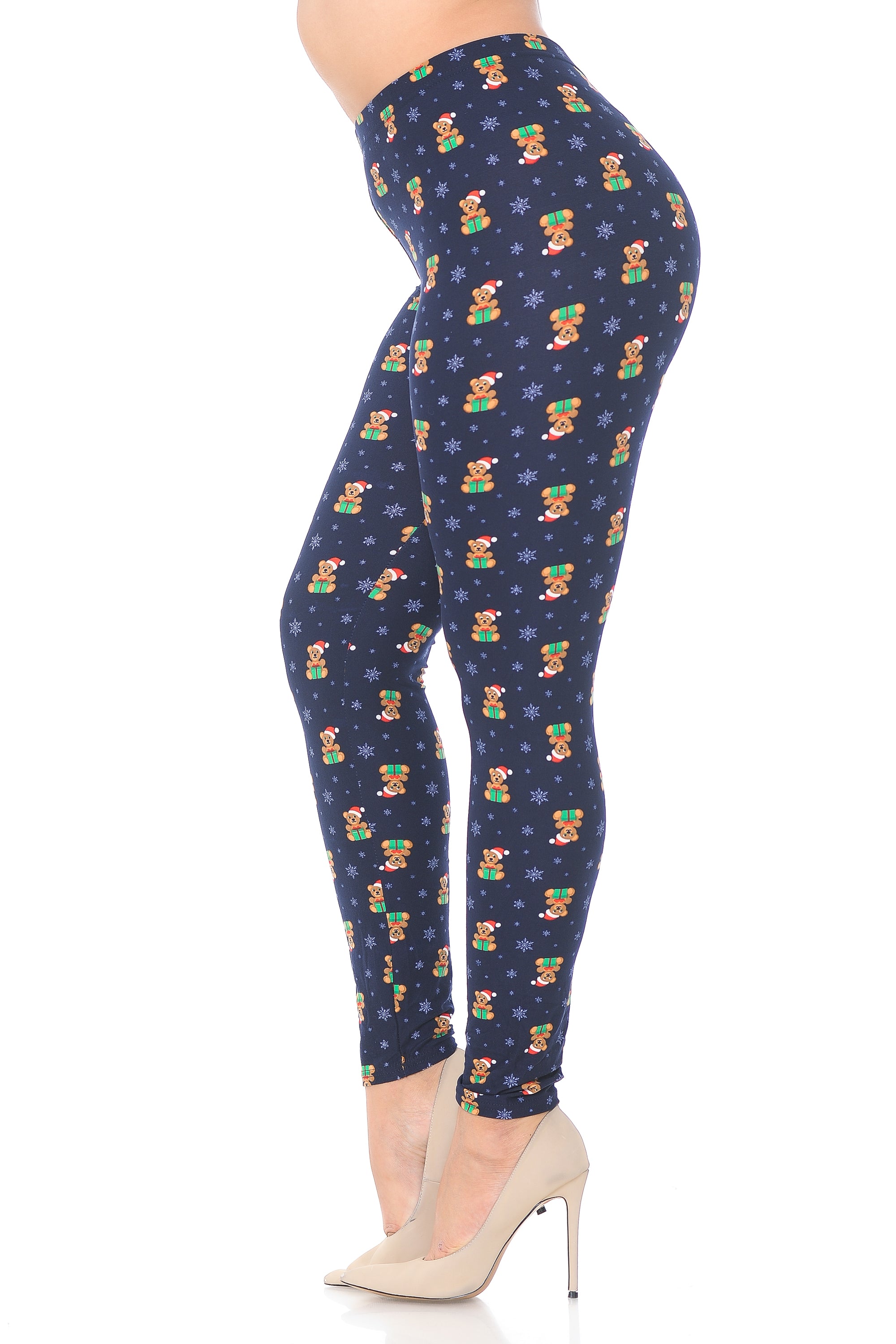 Buttery Soft Christmas Teddy Bears Plus size Leggings (One Size Plus,Navy)
