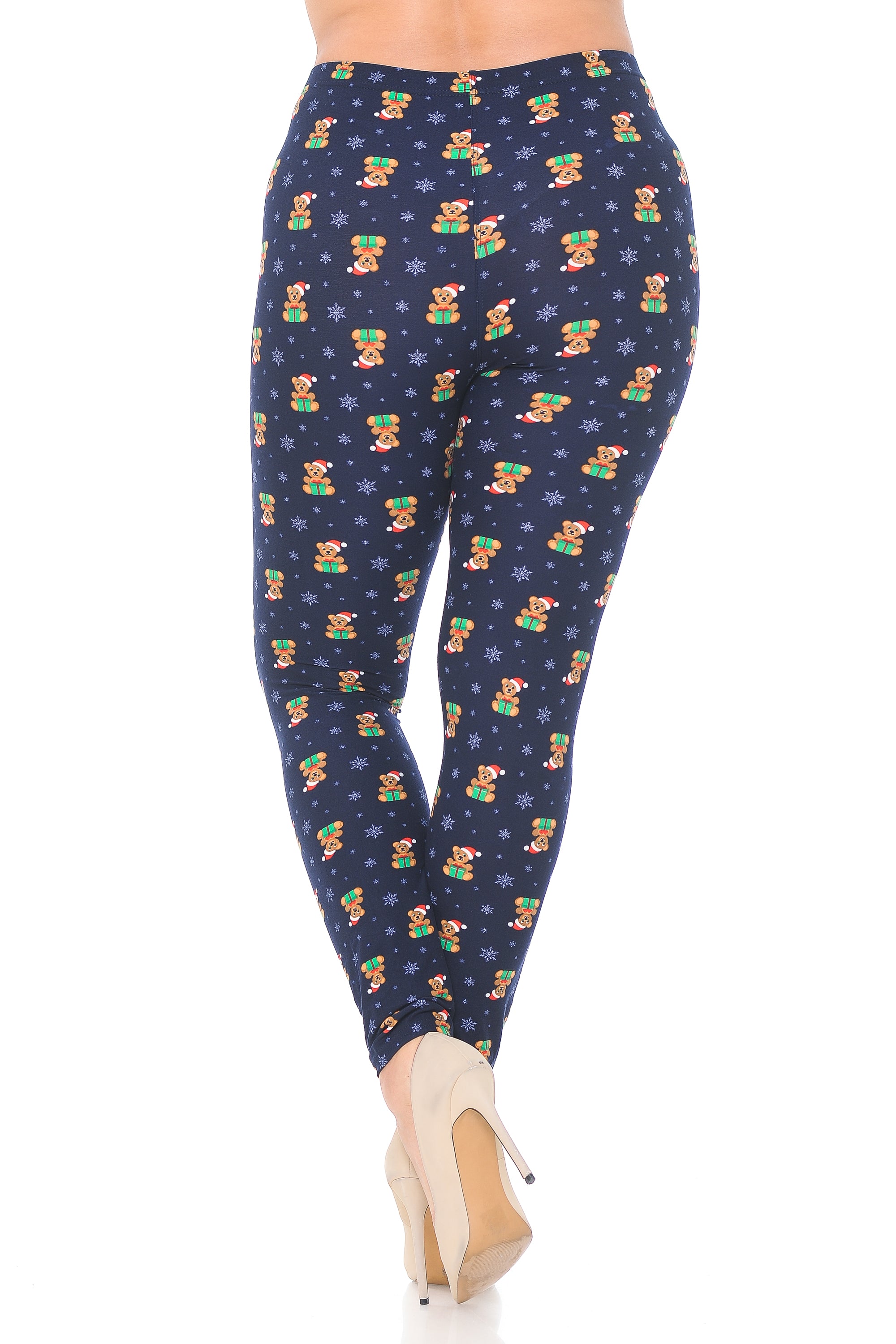 Buttery Soft Christmas Teddy Bears Plus size Leggings (One Size Plus,Navy)