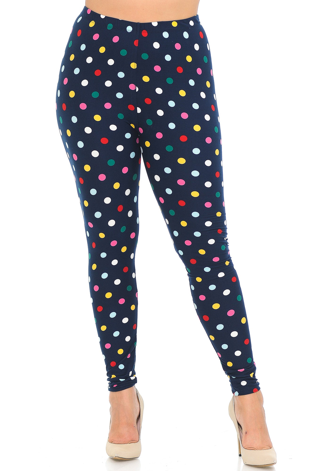 Plus Size - Buttery Soft Colorful Polka Dot Print Leggings