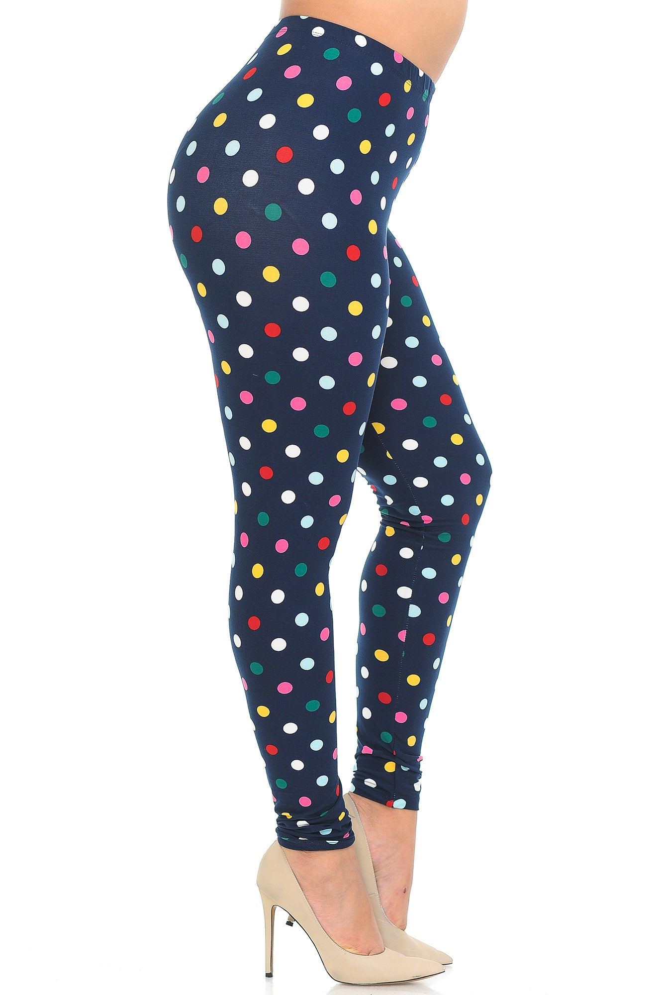 Plus Size - Buttery Soft Colorful Polka Dot Print Leggings