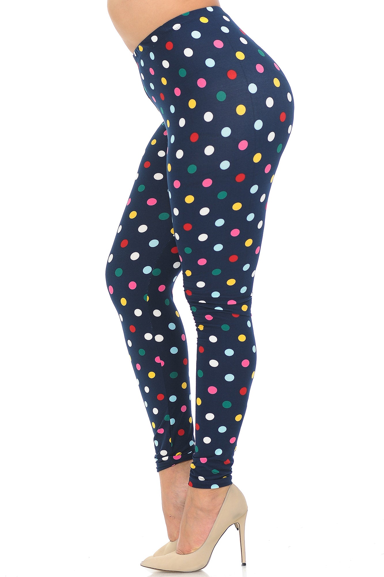Plus Size - Buttery Soft Colorful Polka Dot Print Leggings