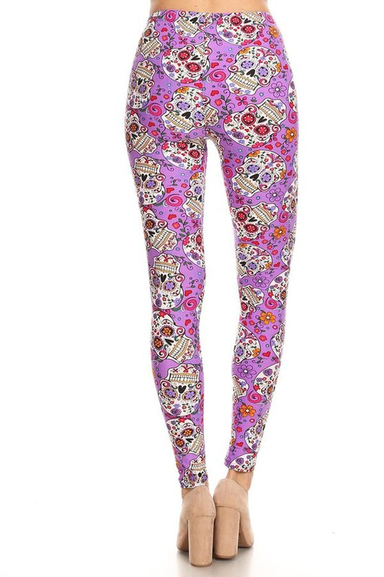 Buttery Soft Plus Size Purple Sugar Skull Leggings (One Size Plus,Purple)