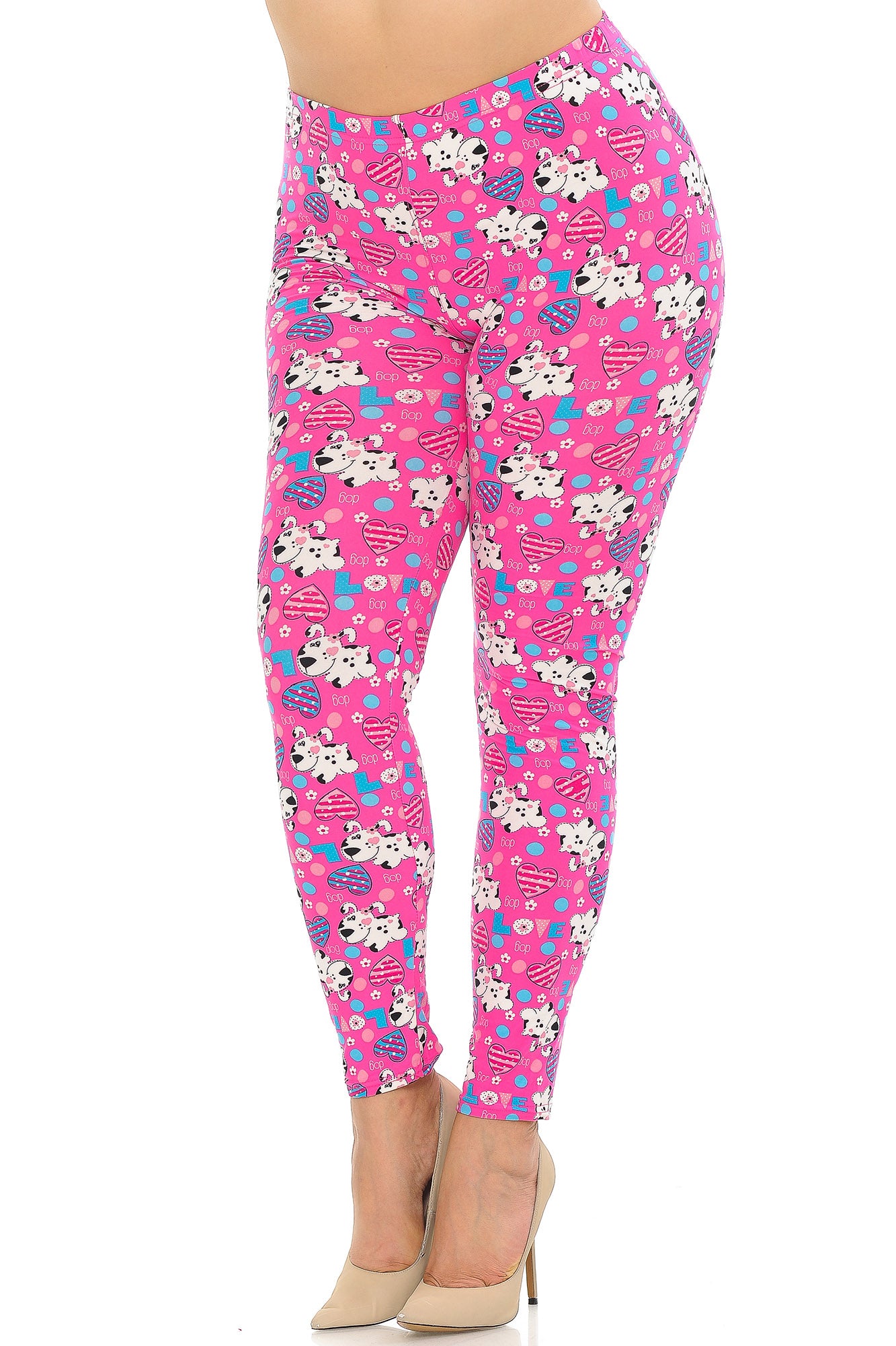 Buttery Soft Pink Puppy Dogs Plus Size Leggings (One Size Plus,Pink)