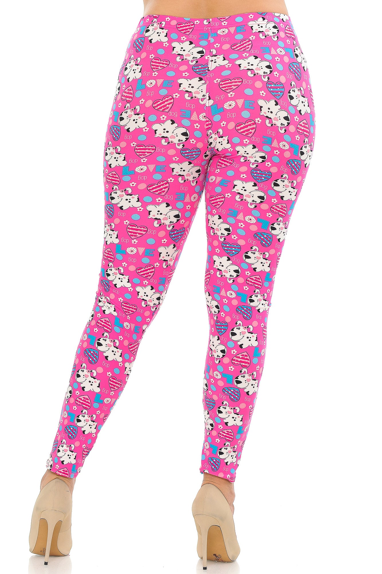 Buttery Soft Pink Puppy Dogs Plus Size Leggings (One Size Plus,Pink)