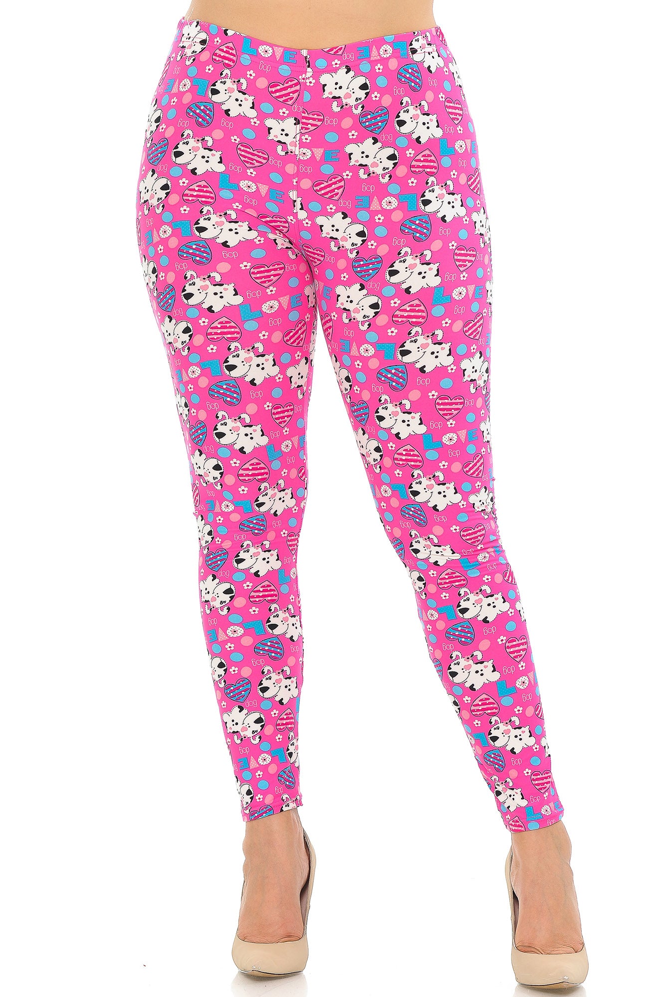 Buttery Soft Pink Puppy Dogs Plus Size Leggings (One Size Plus,Pink)