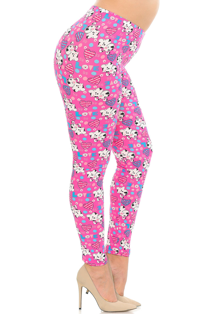 Buttery Soft Pink Puppy Dogs Plus Size Leggings (One Size Plus,Pink)