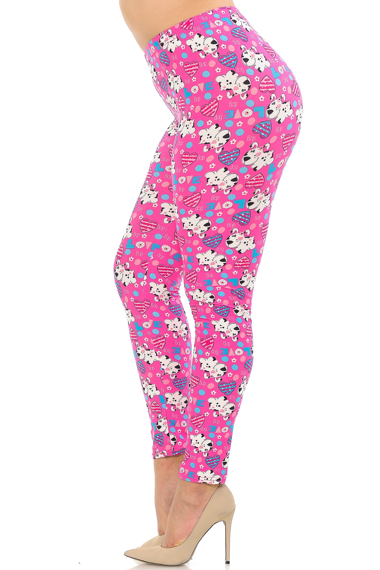 Buttery Soft Pink Puppy Dogs Plus Size Leggings (One Size Plus,Pink)