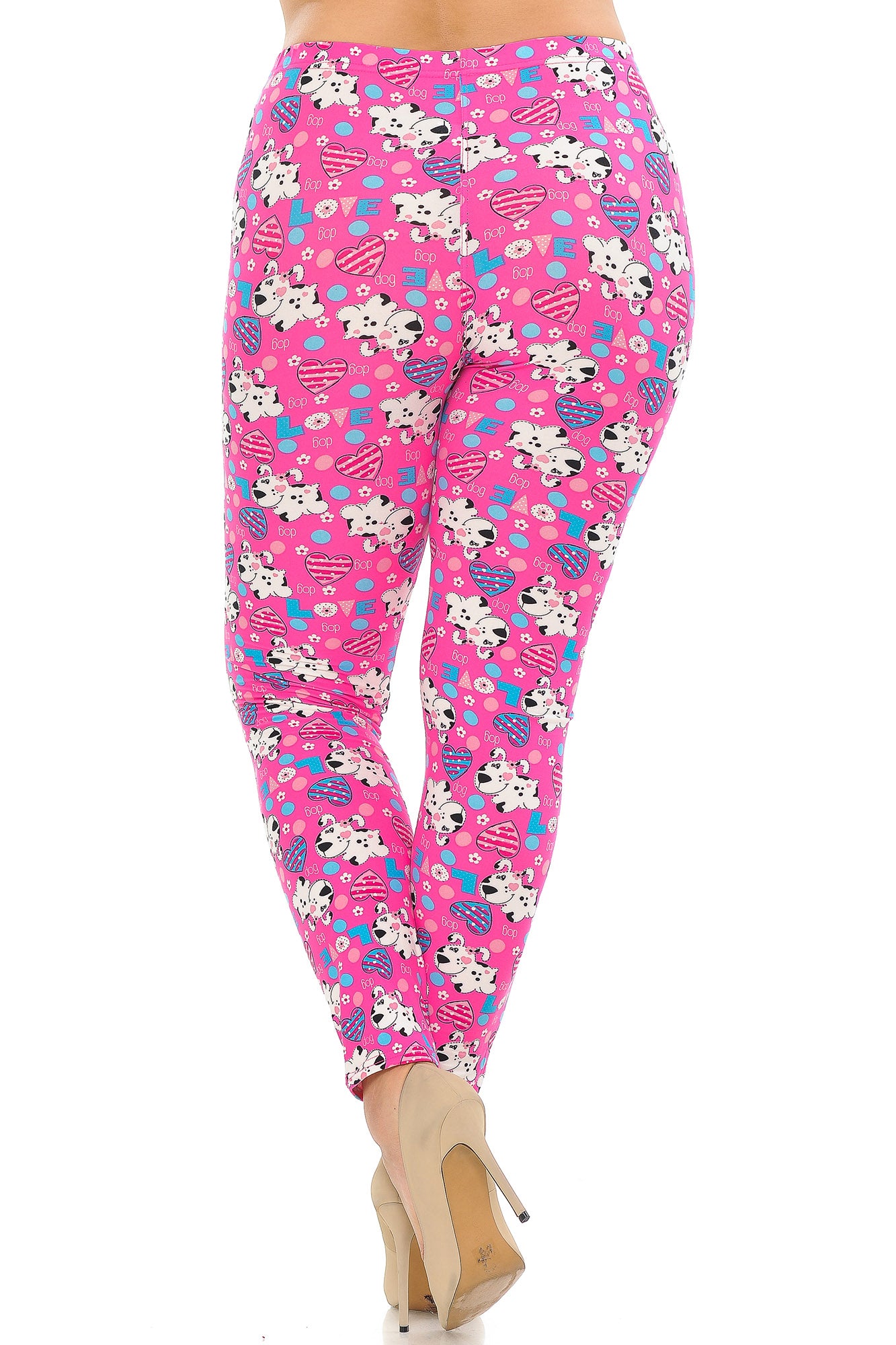 Buttery Soft Pink Puppy Dogs Plus Size Leggings (One Size Plus,Pink)