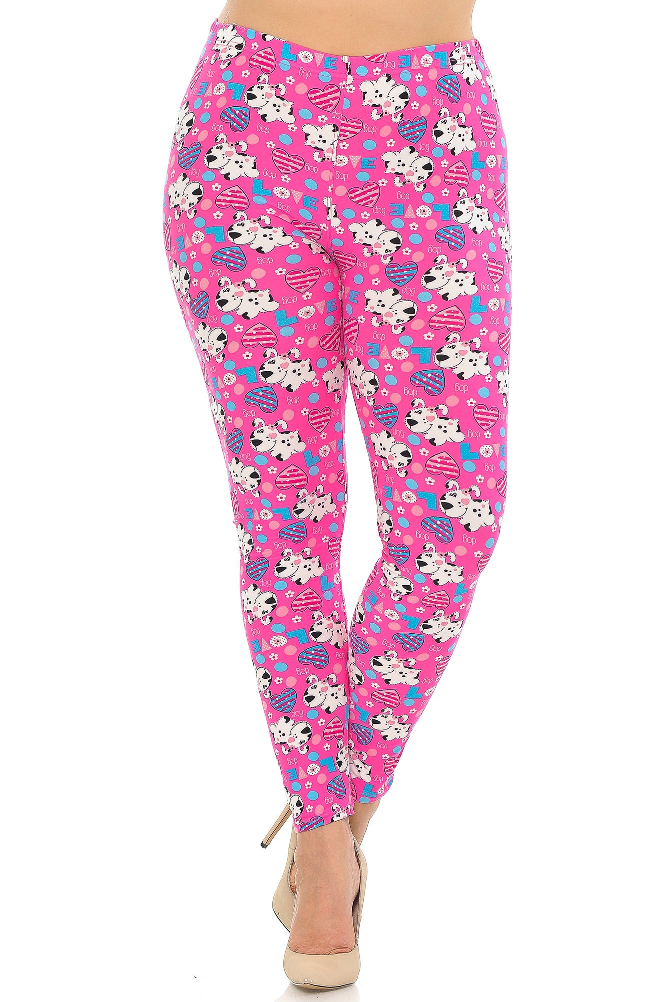 Buttery Soft Pink Puppy Dogs Plus Size Leggings (One Size Plus,Pink)