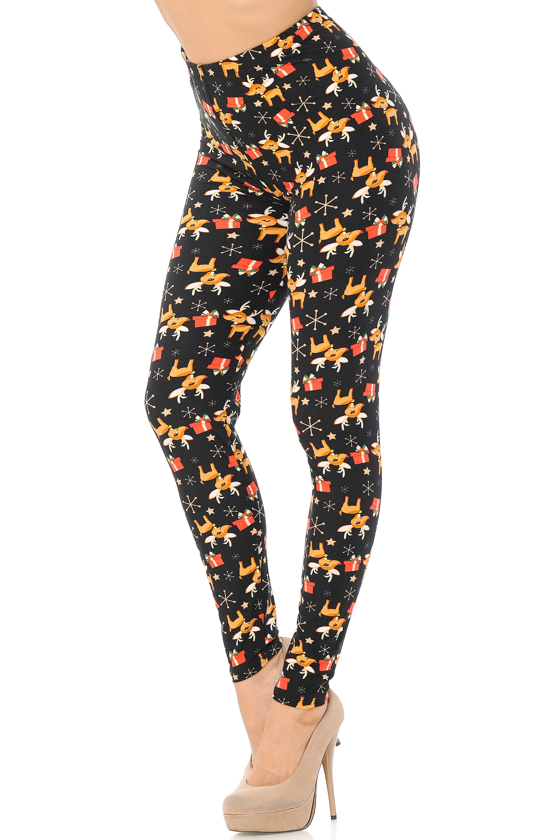 Buttery Soft Presents and Baby Reindeer Christmas Plus Size Leggings (One Size Plus,Black)