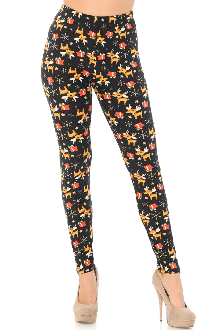 Buttery Soft Presents and Baby Reindeer Christmas Plus Size Leggings (One Size Plus,Black)