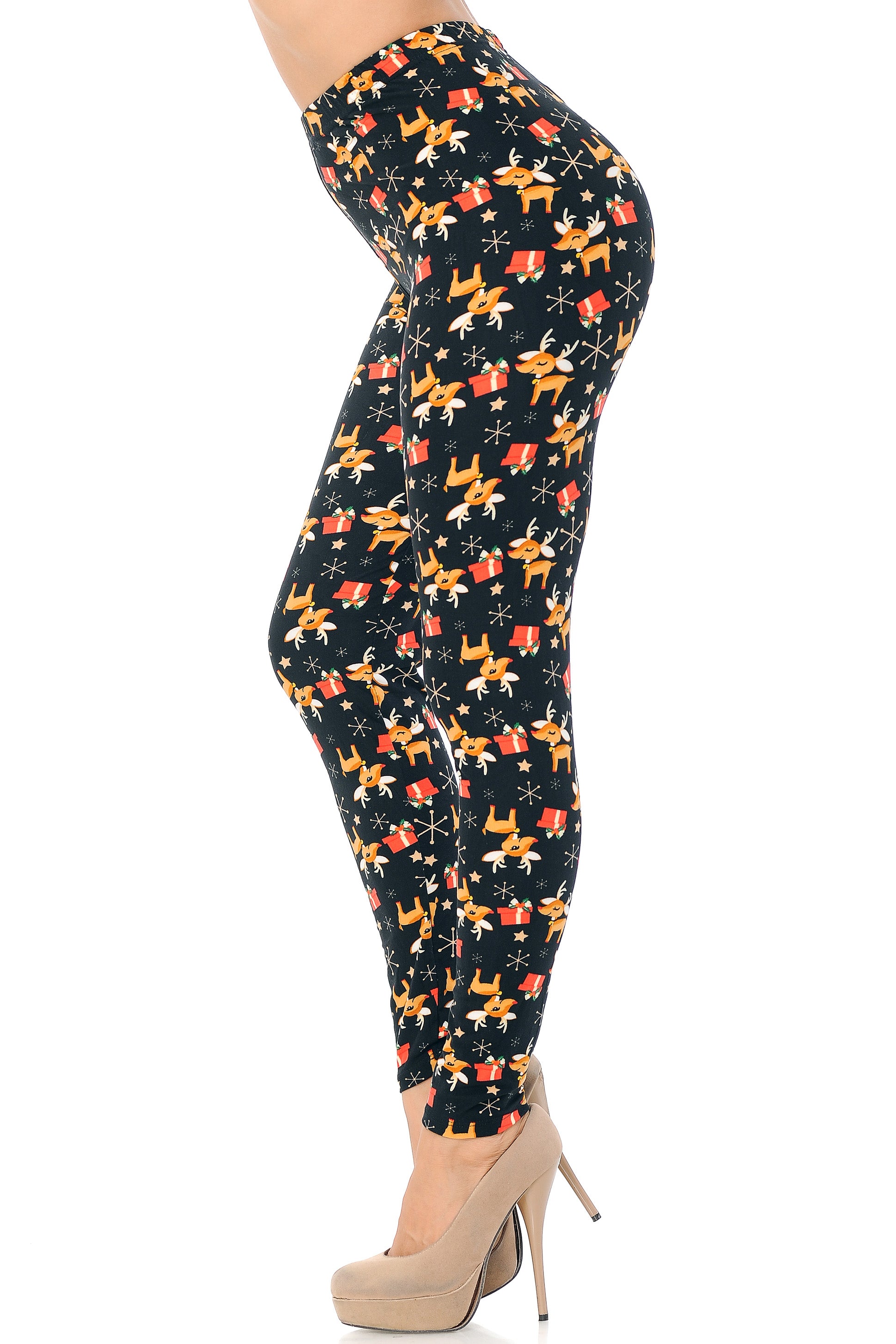 Buttery Soft Presents and Baby Reindeer Christmas Plus Size Leggings (One Size Plus,Black)