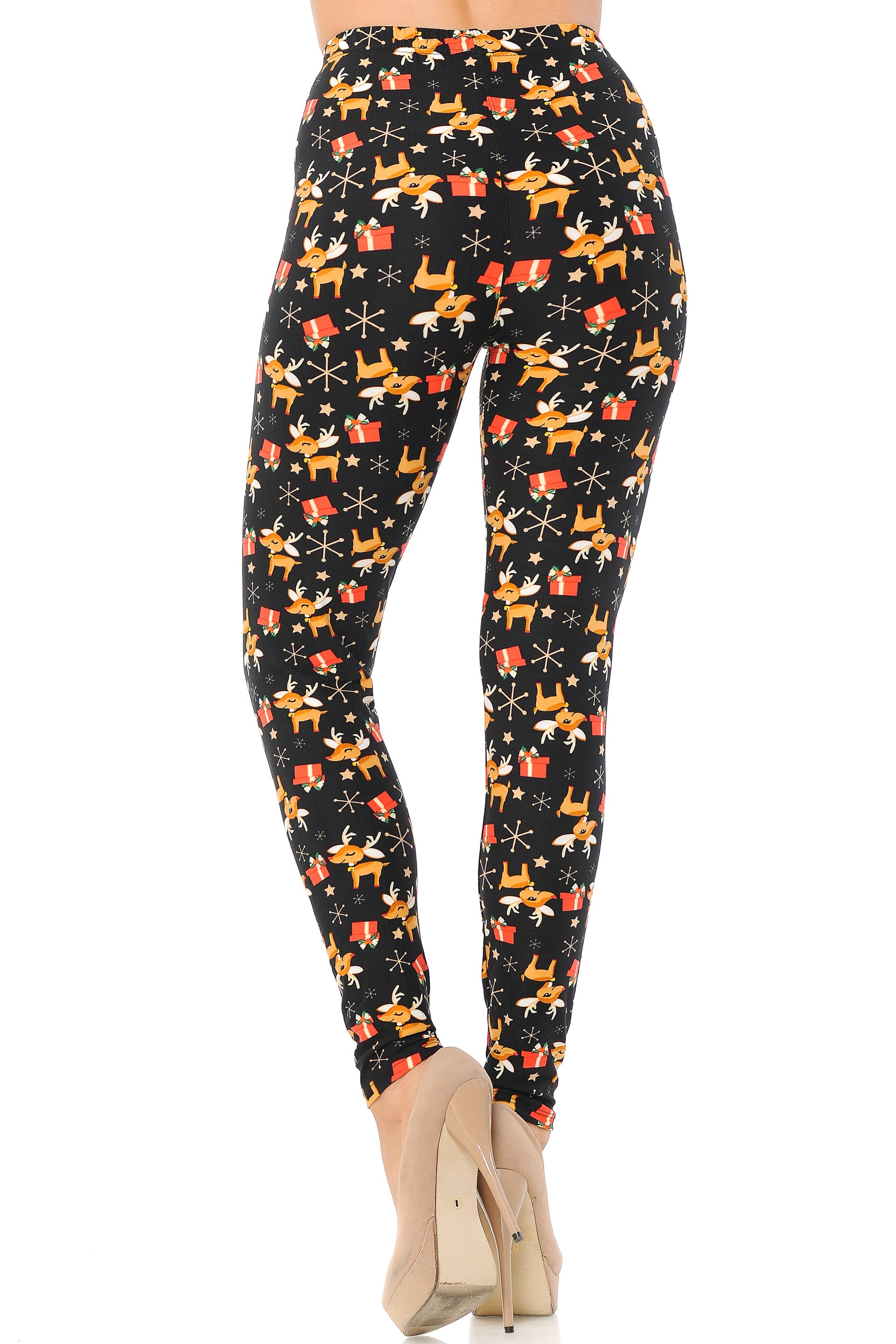 Buttery Soft Presents and Baby Reindeer Christmas Plus Size Leggings (One Size Plus,Black)