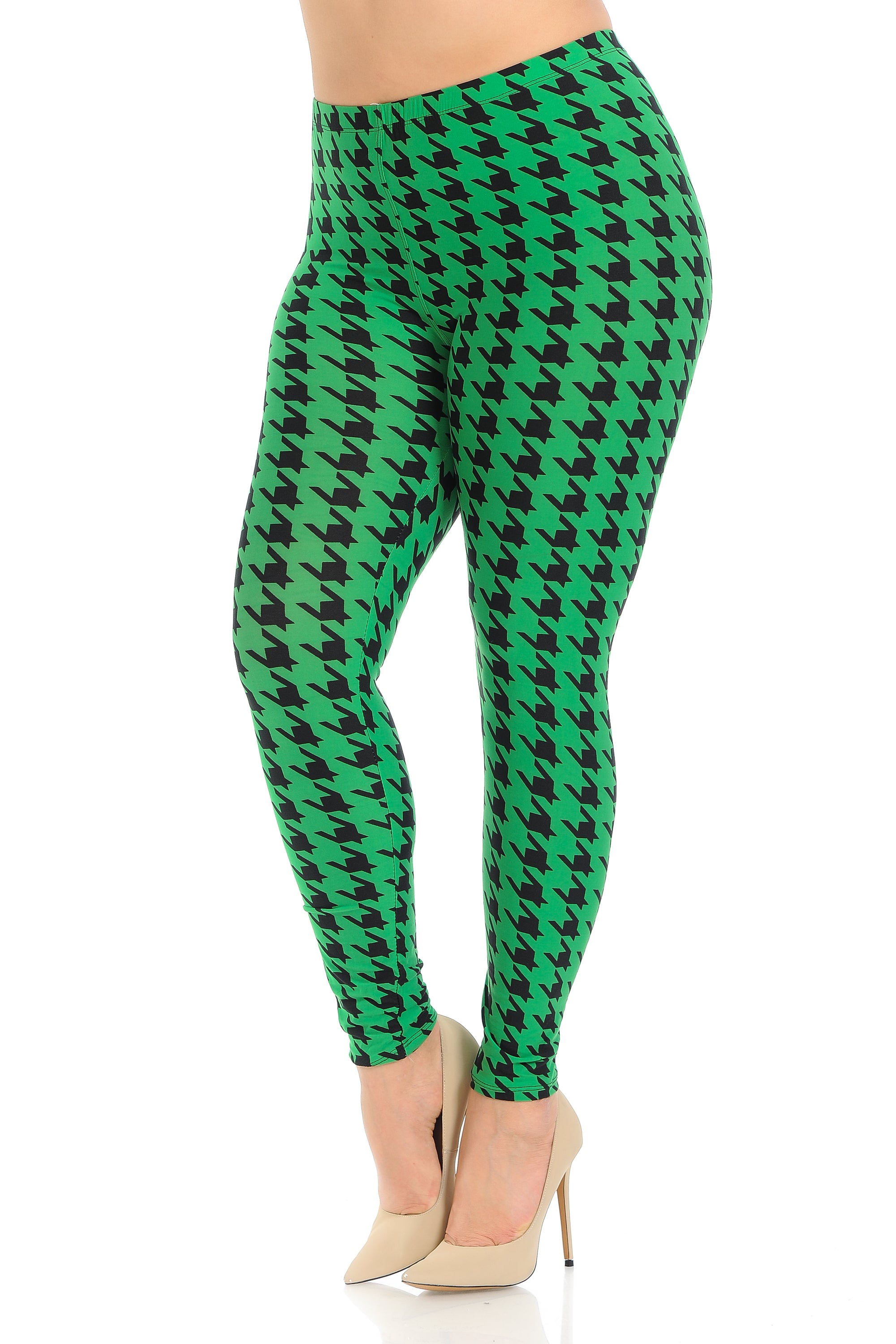 Plus Size - Buttery Soft Holiday Houndstooth Print Leggings