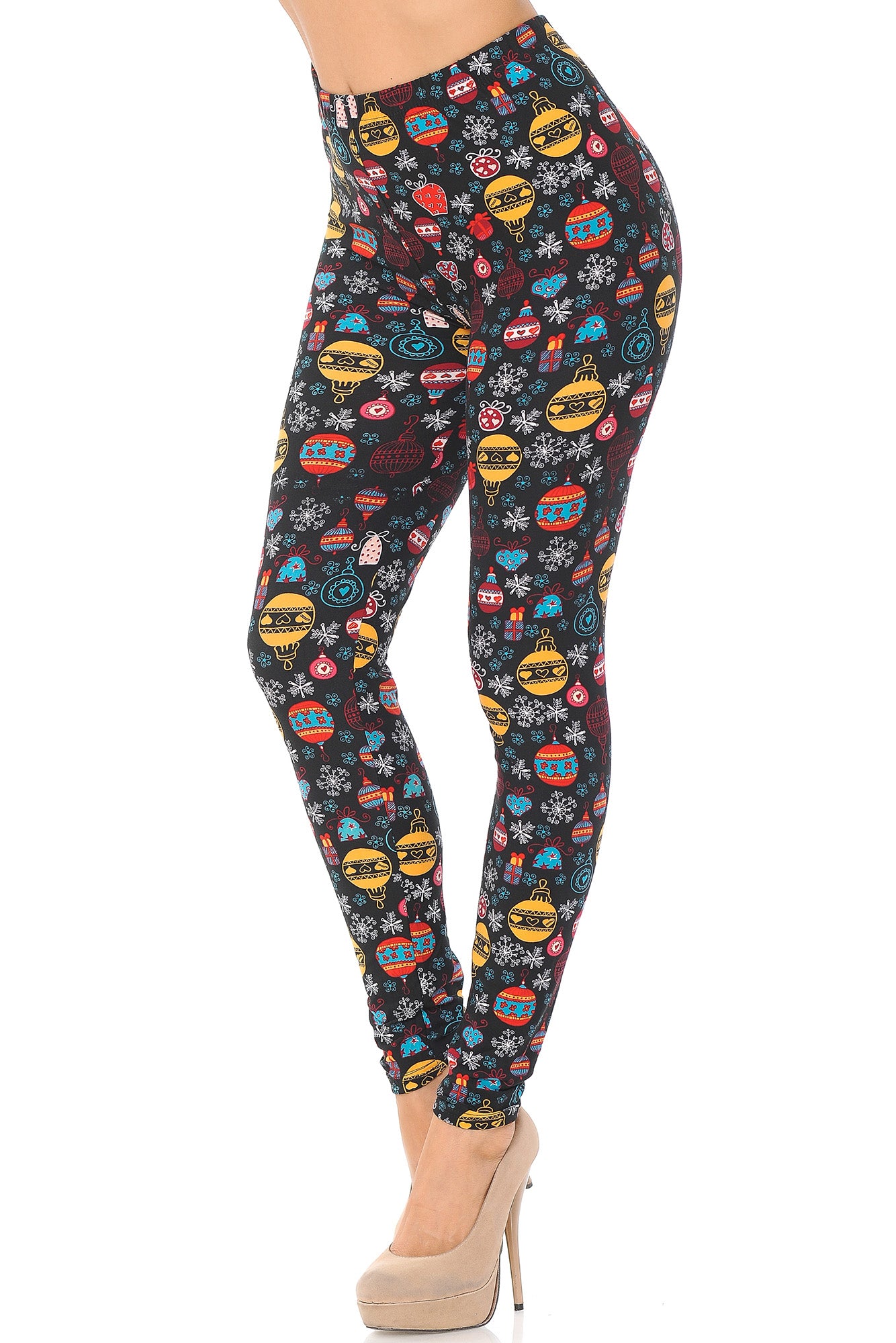 Buttery Soft Colorful Hanging Christmas Ornaments Plus Size Leggings (One Size Plus,Multi Color Bold)