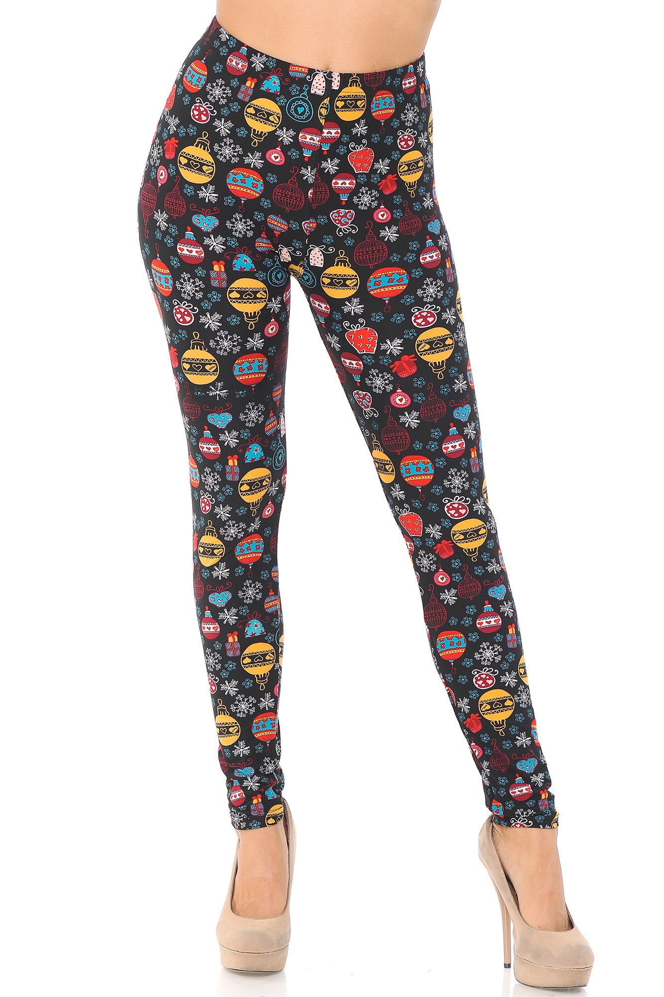 Buttery Soft Colorful Hanging Christmas Ornaments Plus Size Leggings (One Size Plus,Multi Color Bold)