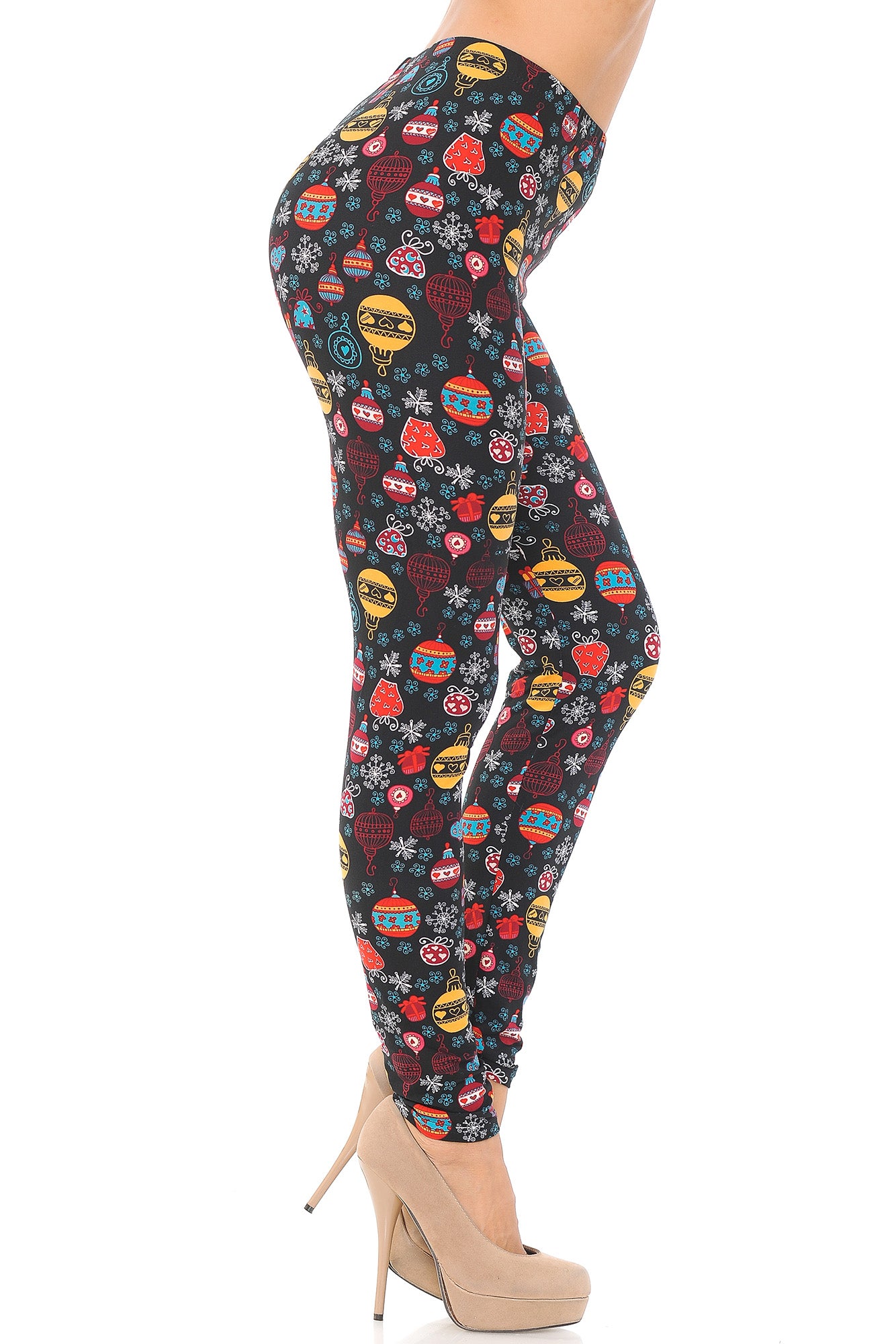 Buttery Soft Colorful Hanging Christmas Ornaments Plus Size Leggings (One Size Plus,Multi Color Bold)