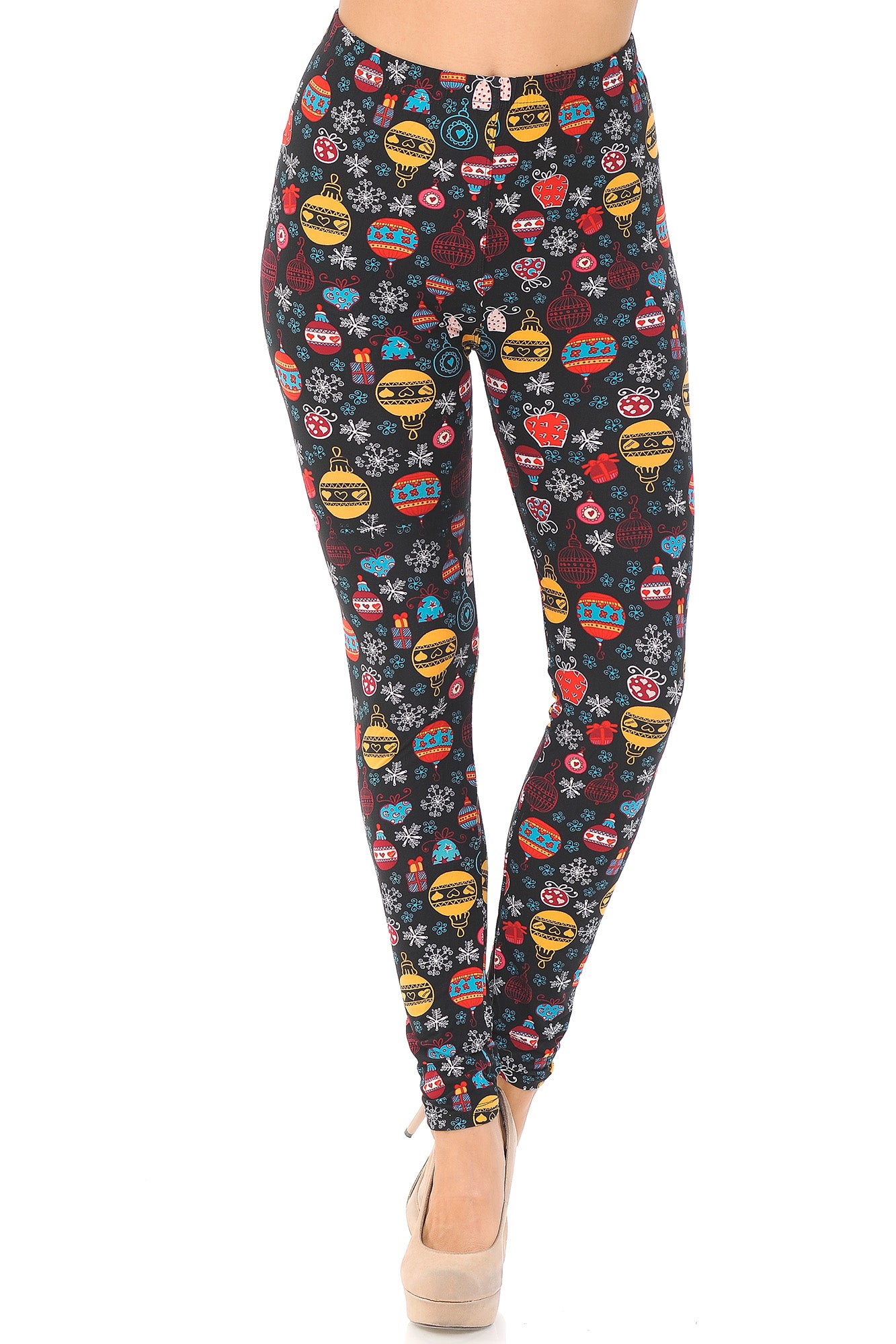 Buttery Soft Colorful Hanging Christmas Ornaments Plus Size Leggings (One Size Plus,Multi Color Bold)