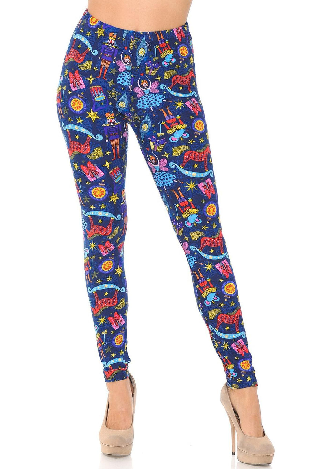 Buttery Soft Nutcracker Christmas Trinkets Plus Size Leggings (One Size Plus,Blue)