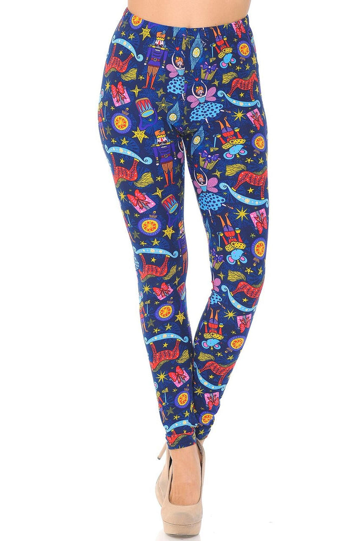 Buttery Soft Nutcracker Christmas Trinkets Plus Size Leggings (One Size Plus,Blue)