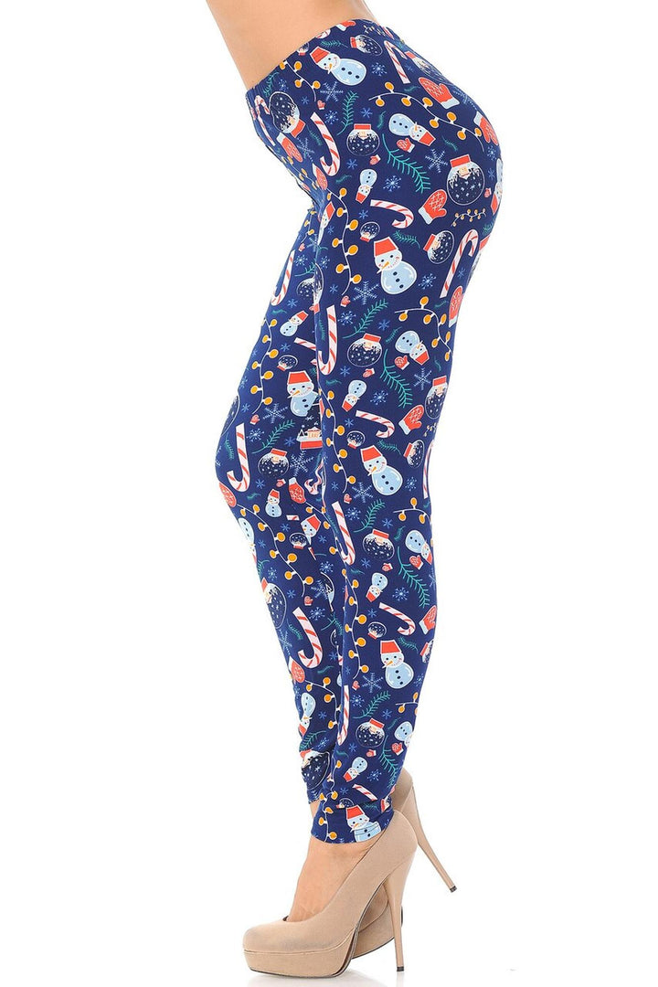 Buttery Soft Memories of Christmas Plus Size Leggings (One Size Plus,Blue)