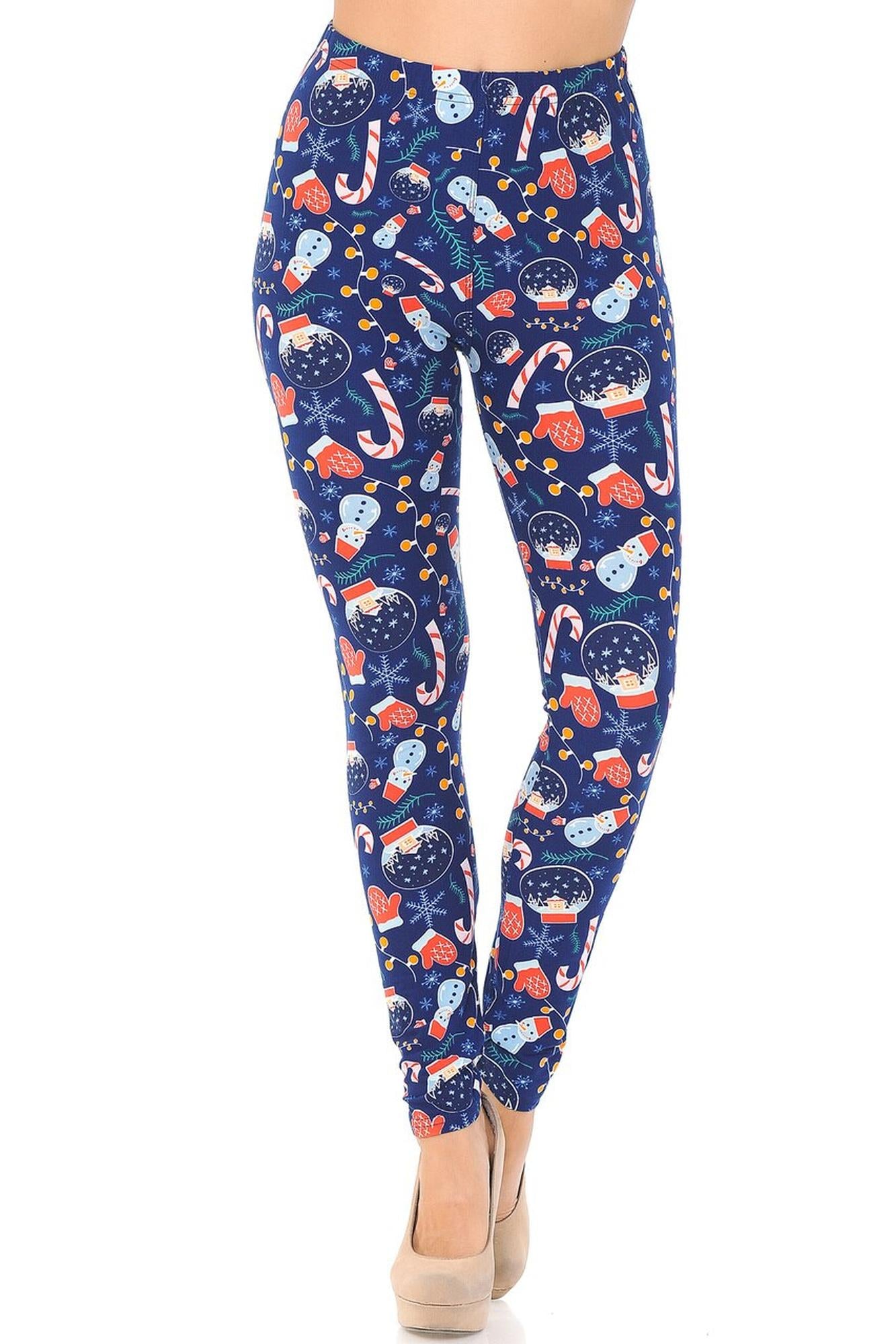 Buttery Soft Memories of Christmas Plus Size Leggings (One Size Plus,Blue)