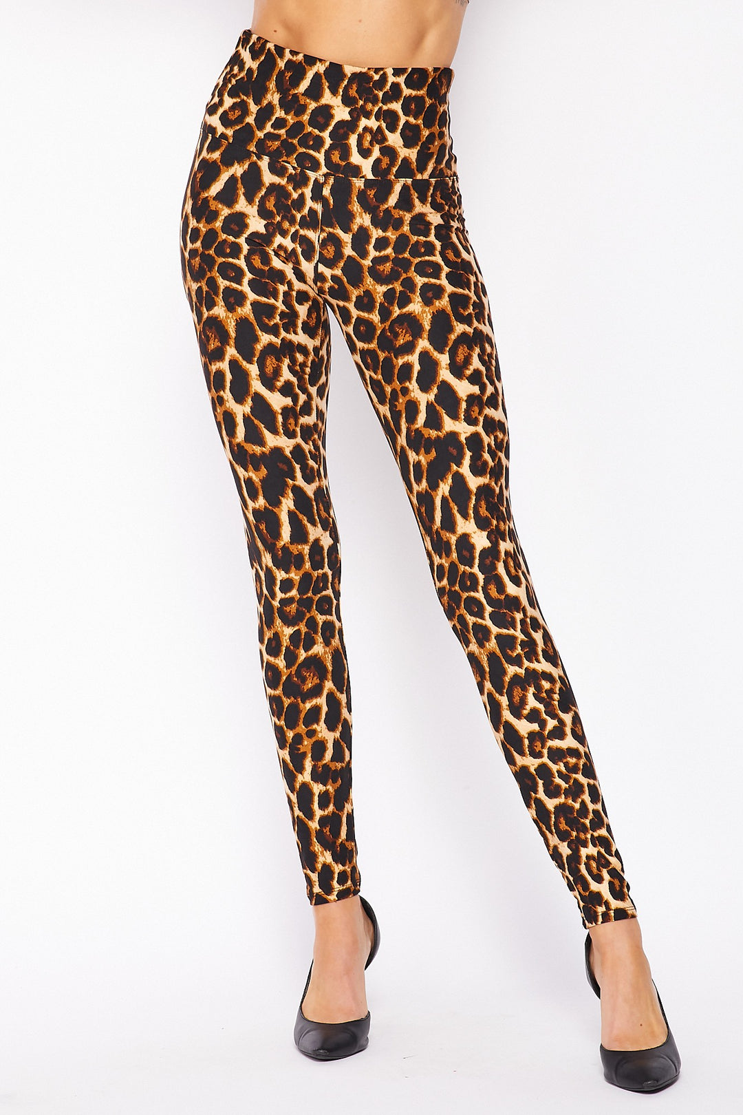 Buttery Smooth Bold and Beautiful High Waist Leopard Plus Size Leggings - 5 Inch Waist (One Size Plus,Brown)