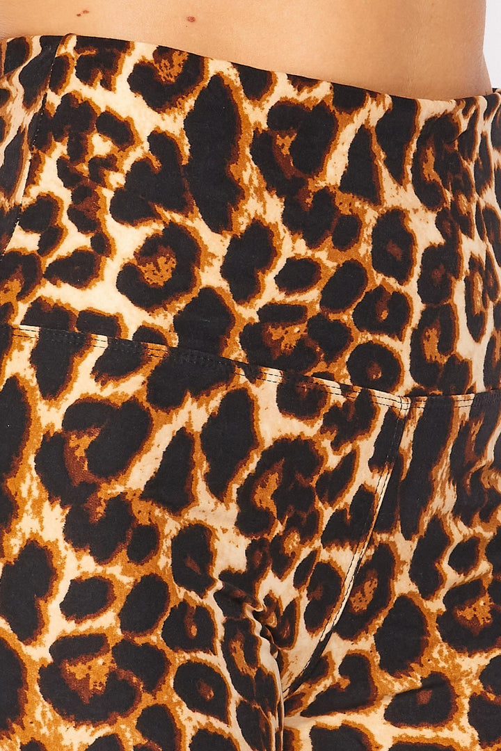 Buttery Smooth Bold and Beautiful High Waist Leopard Plus Size Leggings - 5 Inch Waist (One Size Plus,Brown)