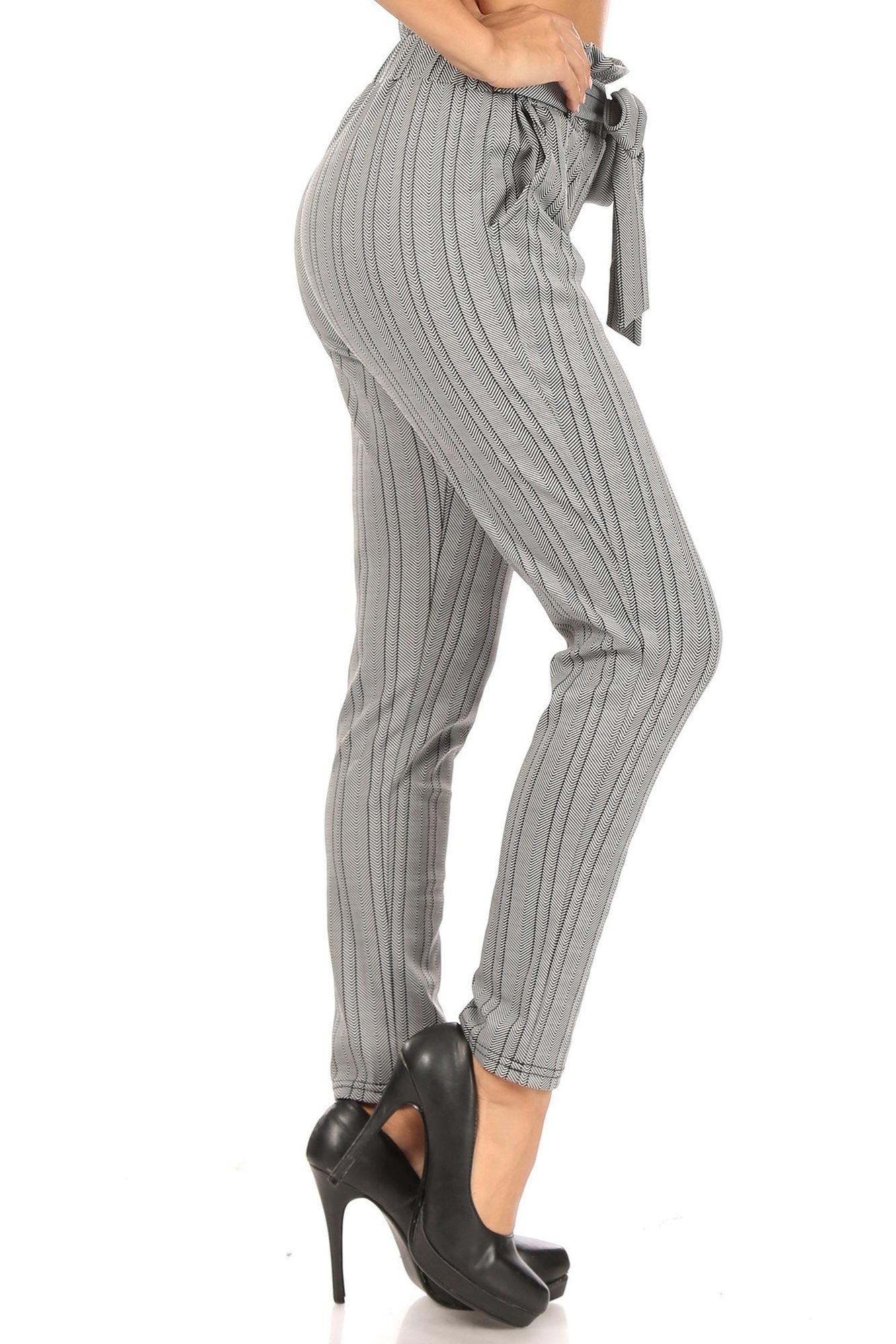 Striped Chevron High Waisted Paper Bag Tie Front Pants