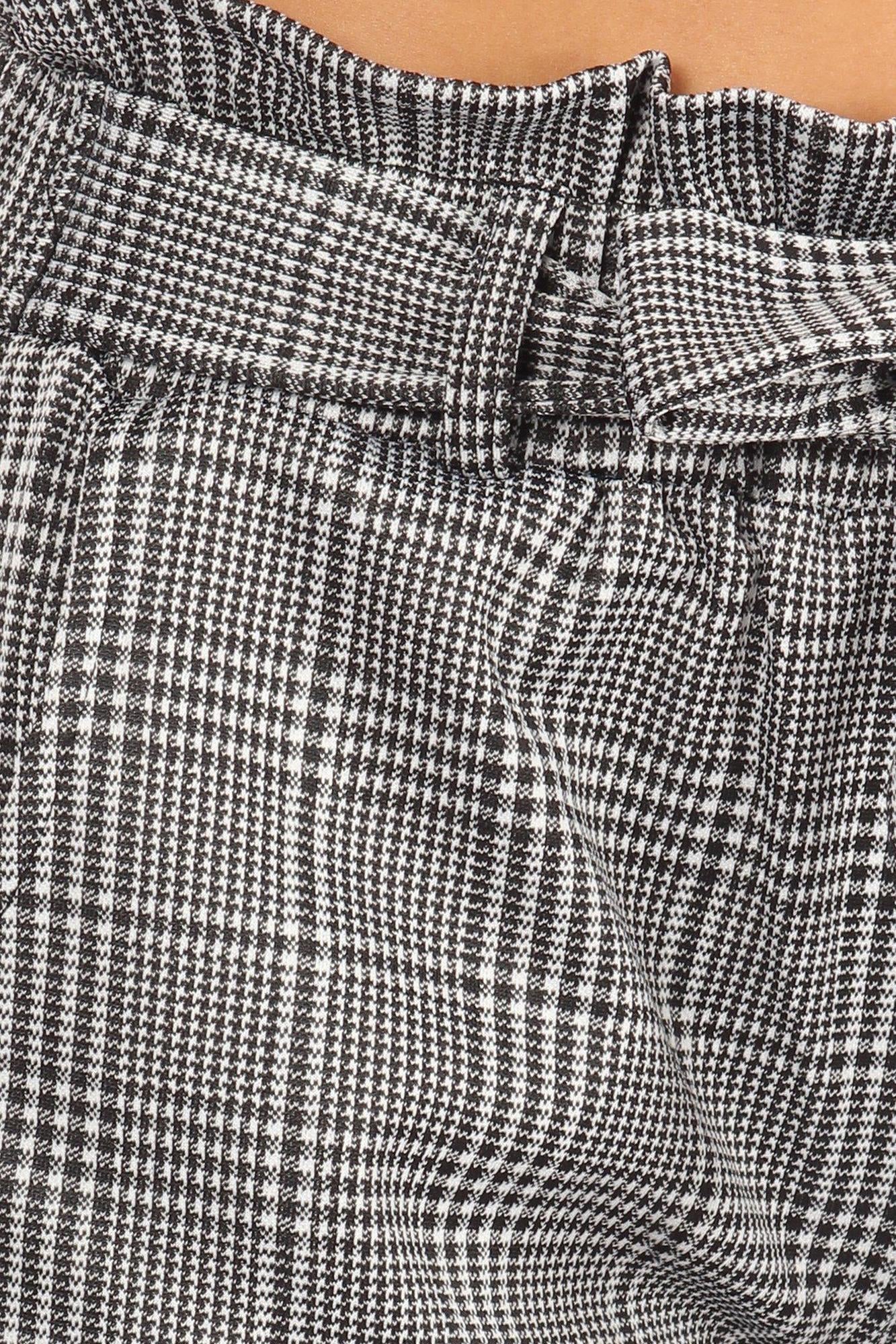 Houndstooth Plaid High Waisted Paper Bag Tie Front Pants