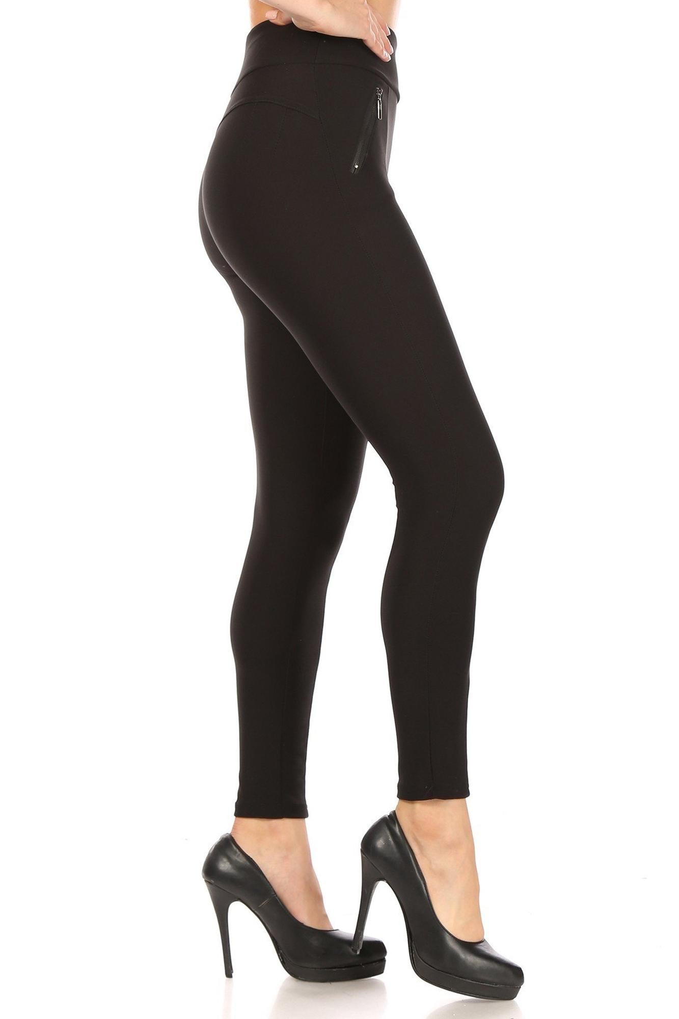 Black High Waisted Treggings with Zipper Pockets